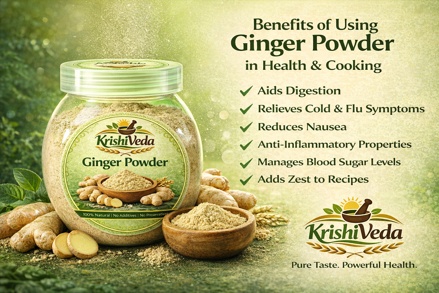 KrishiVeda Dehydrated Ginger Powder | Pure Taste | 100% Natural | No Additives | For Health and Cooking | Aids Digestion, Anti-Inflammatory, 200g