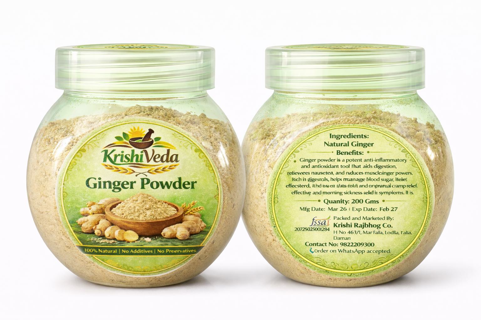 KrishiVeda Dehydrated Ginger Powder | Pure Taste | 100% Natural | No Additives | For Health and Cooking | Aids Digestion, Anti-Inflammatory, 200g