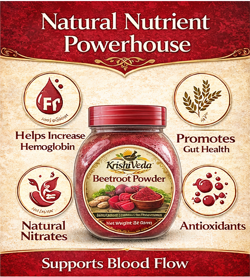 KrishiVeda Beetrooot Powder, Dehydrated Beetroot Powder, Rich in Iron and Antioxidants, 200 G (Pack of 1), for Juice, Smoothies and Skin