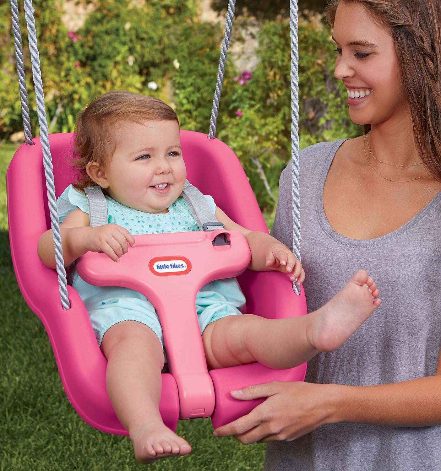 Little Tikes Snug 'n Secure Pink Swing with Adjustable Straps, 2-in-1 for Baby and Toddlers Ages 9 Months - 4 Years,16"D x 16.3"W x 17"H 