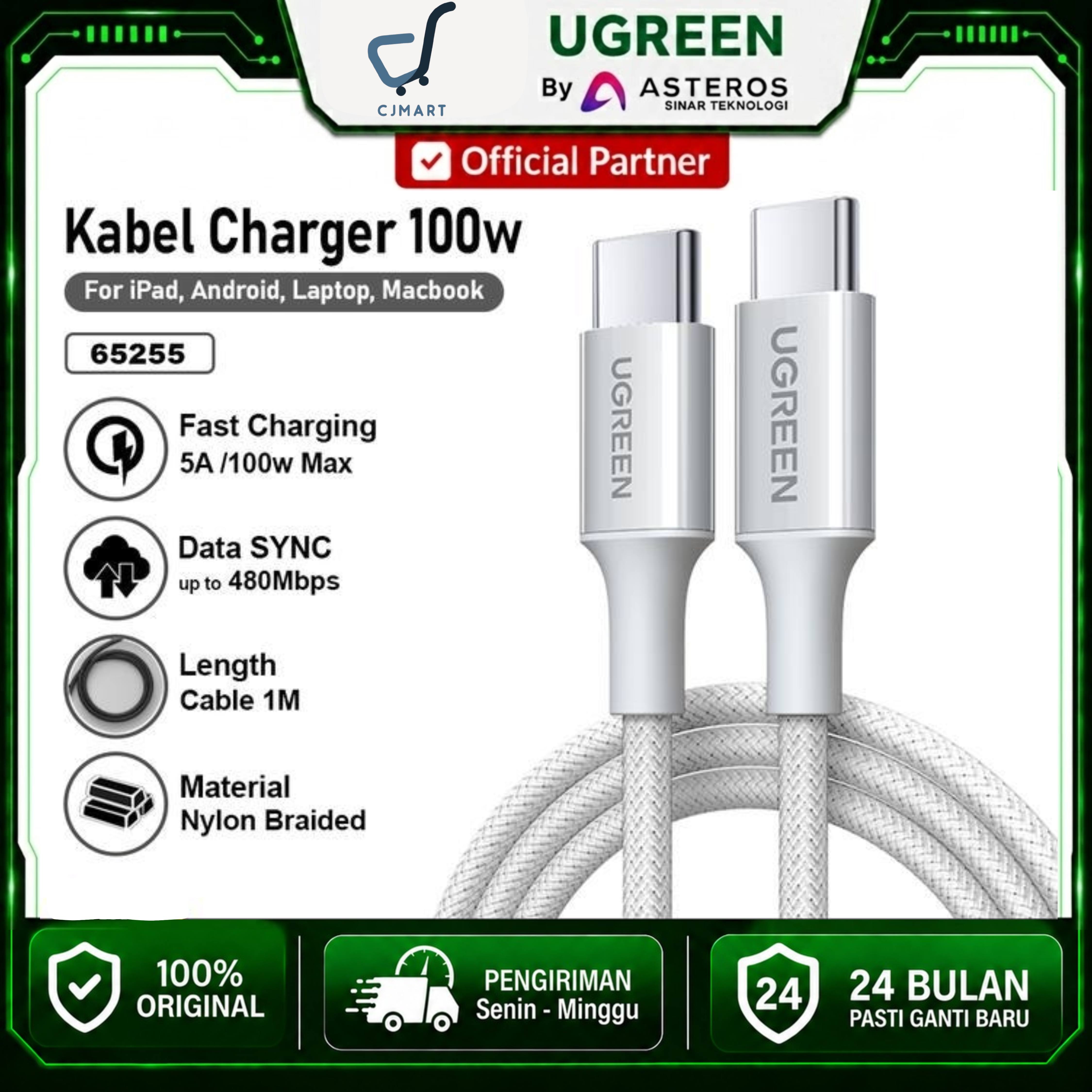 UGREEN 100W GAN FAST CHARGER WITH 100W USB-C CABLE / 65255