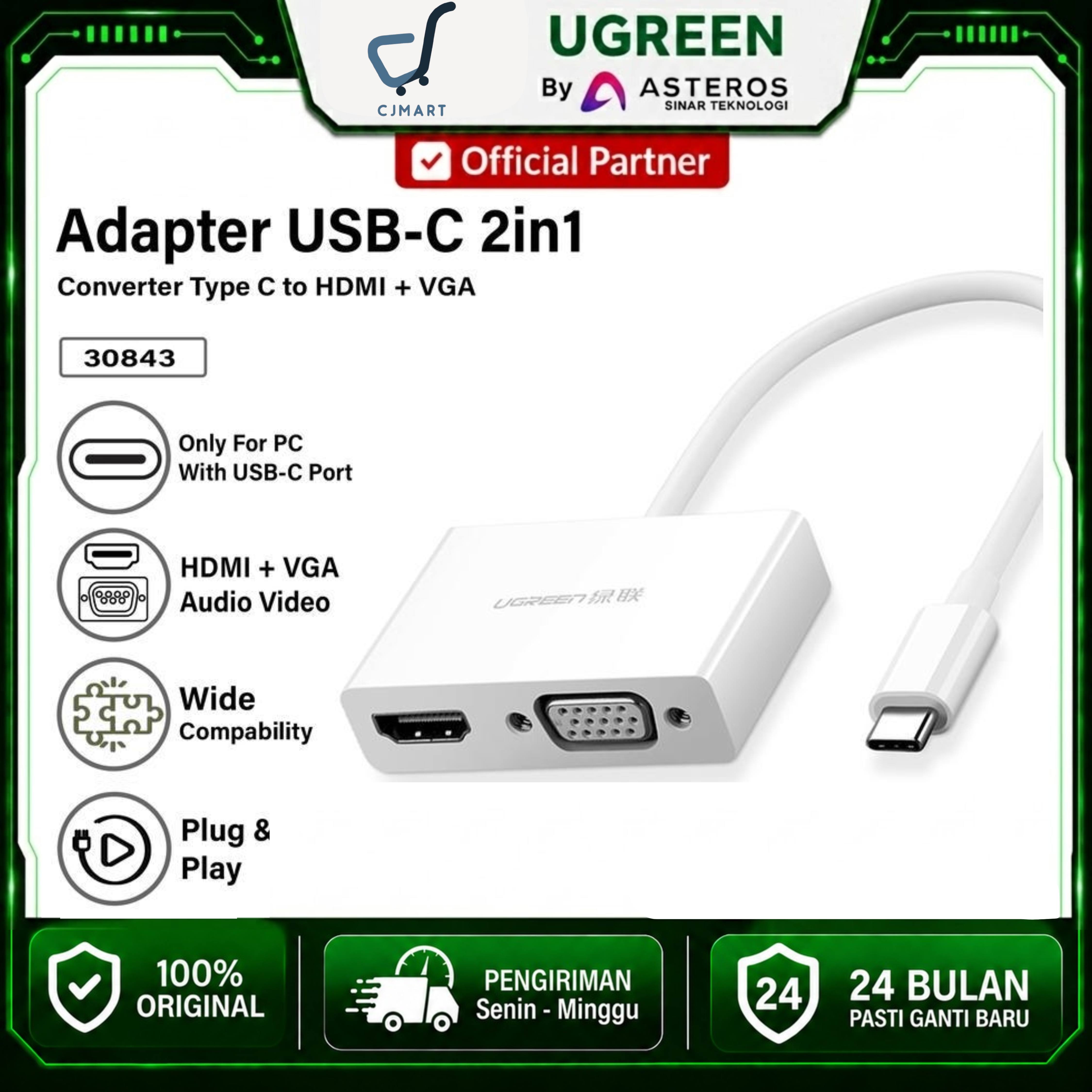 UGREEN CONVERTER TYPE-C TO HDMI + VGA WHITE / 30843