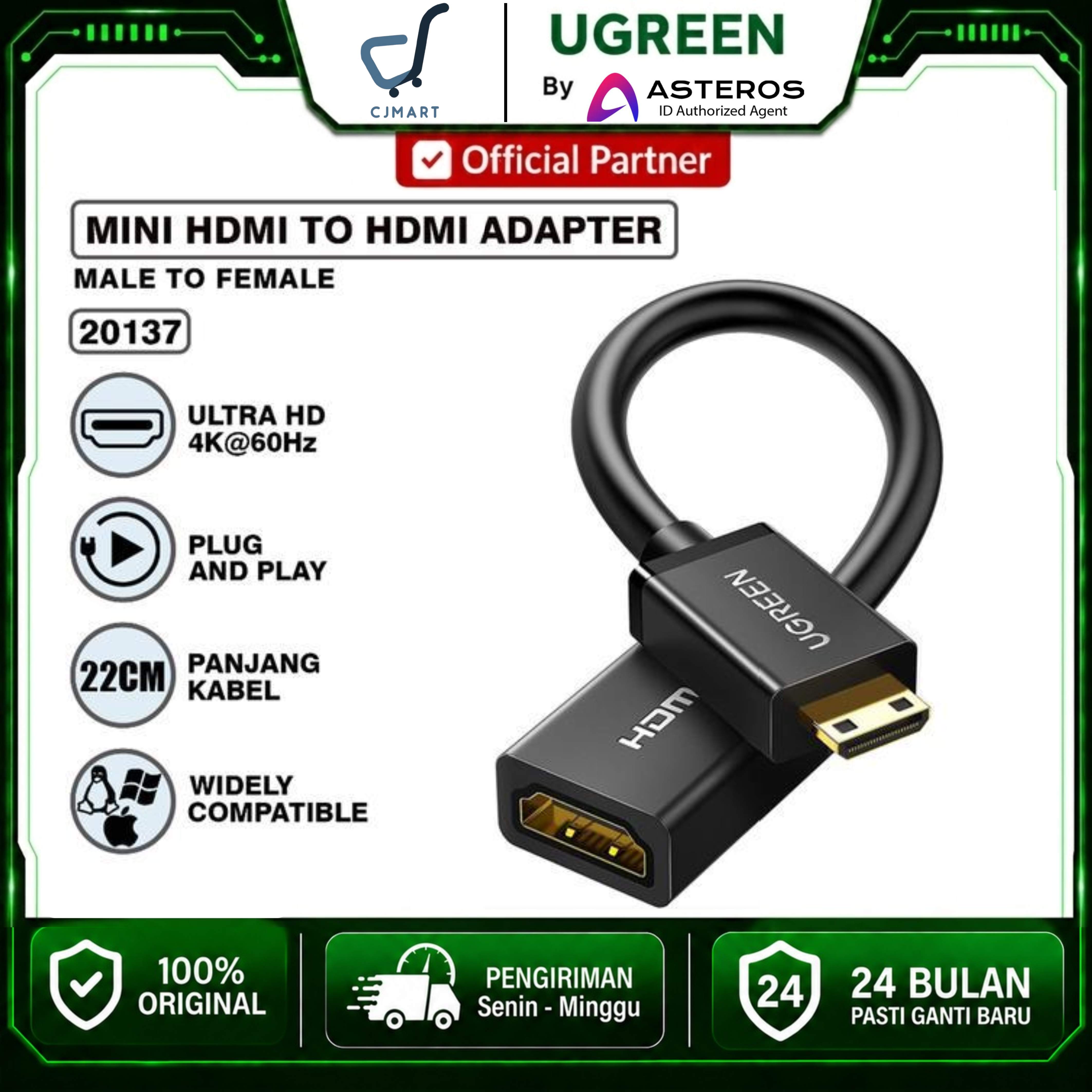 UGREEN CONVERTER MINI HDMI TO HDMI M/F BLACK / 20137