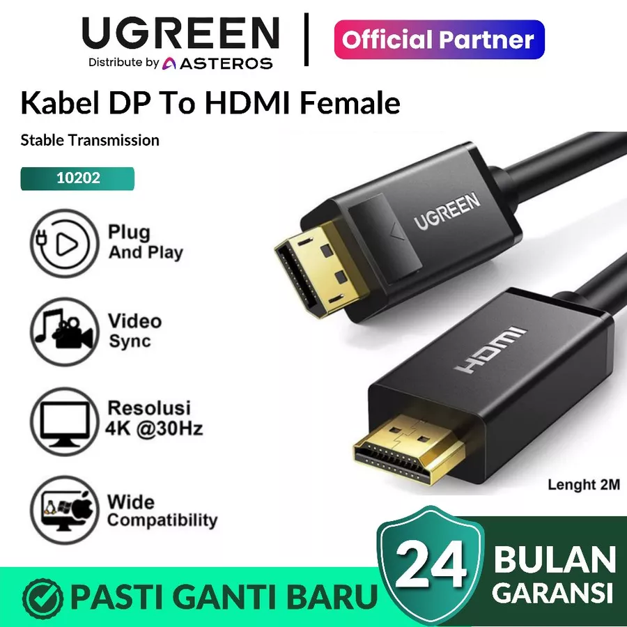 UGREEN DP TO HDMI CABLE 2M BLACK / 10202