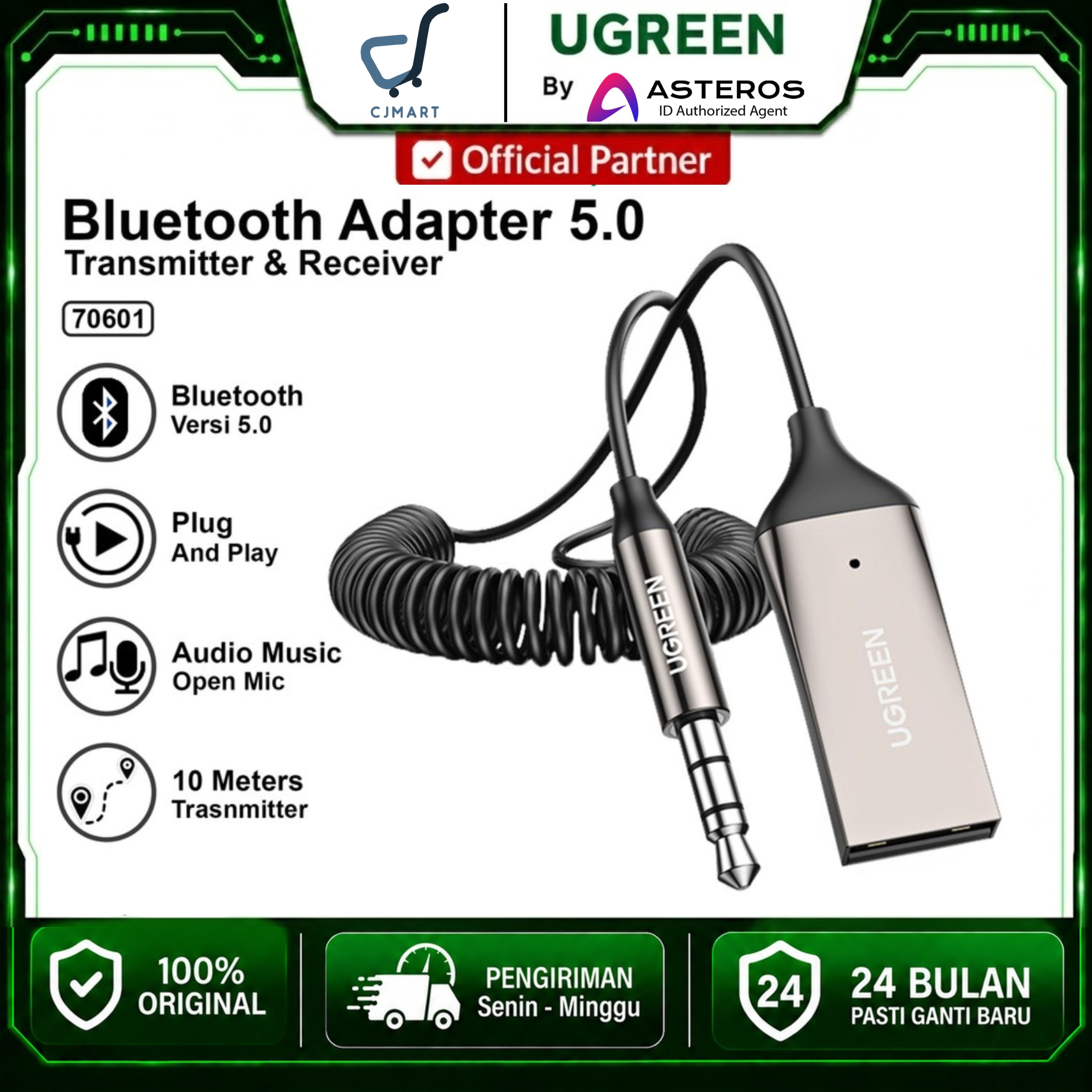 UGREEN BLUETOOTH CAR RECEIVER AUX WITH MIC GRAY / 70601