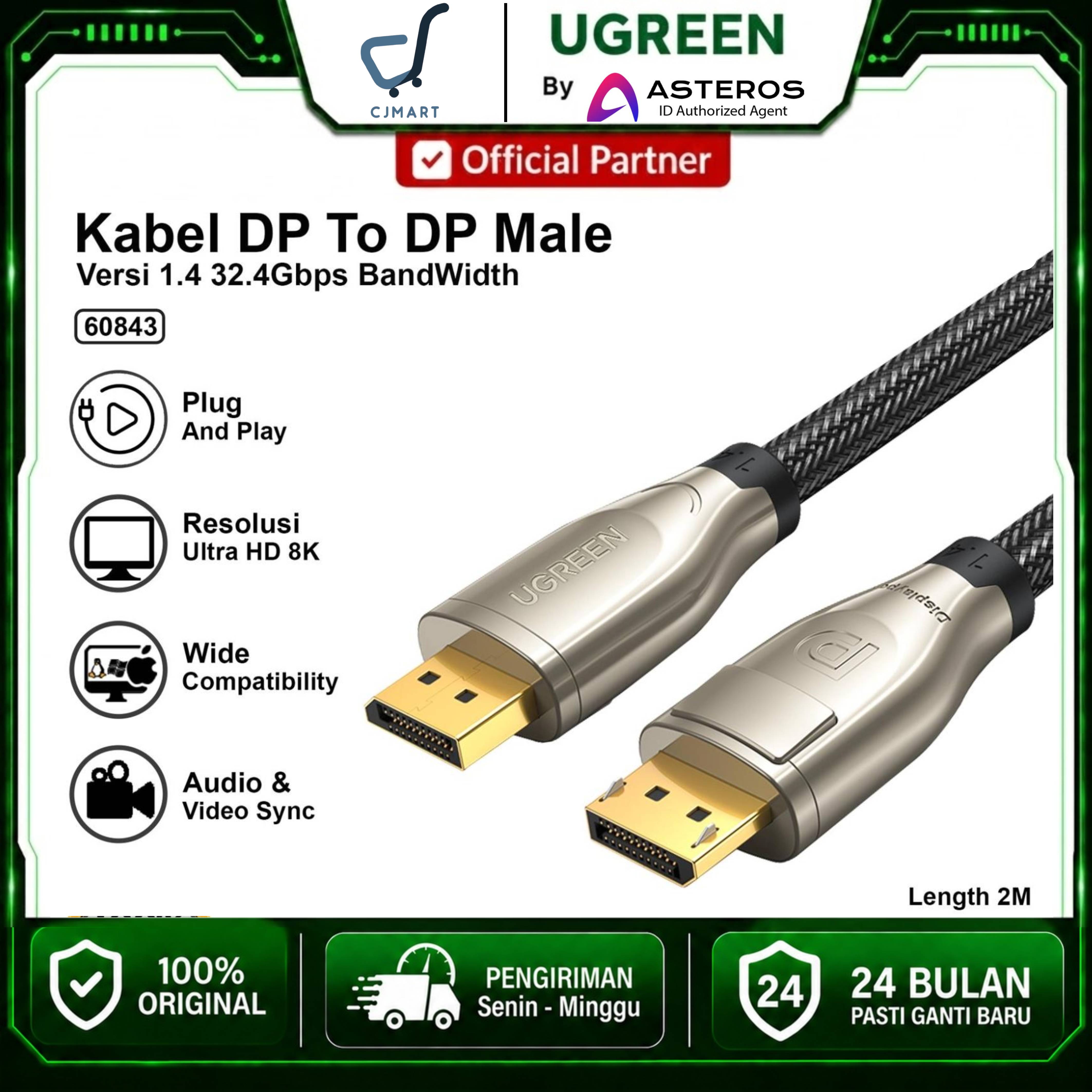 UGREEN CABLE DP 1.4 2M BLACK / 60843