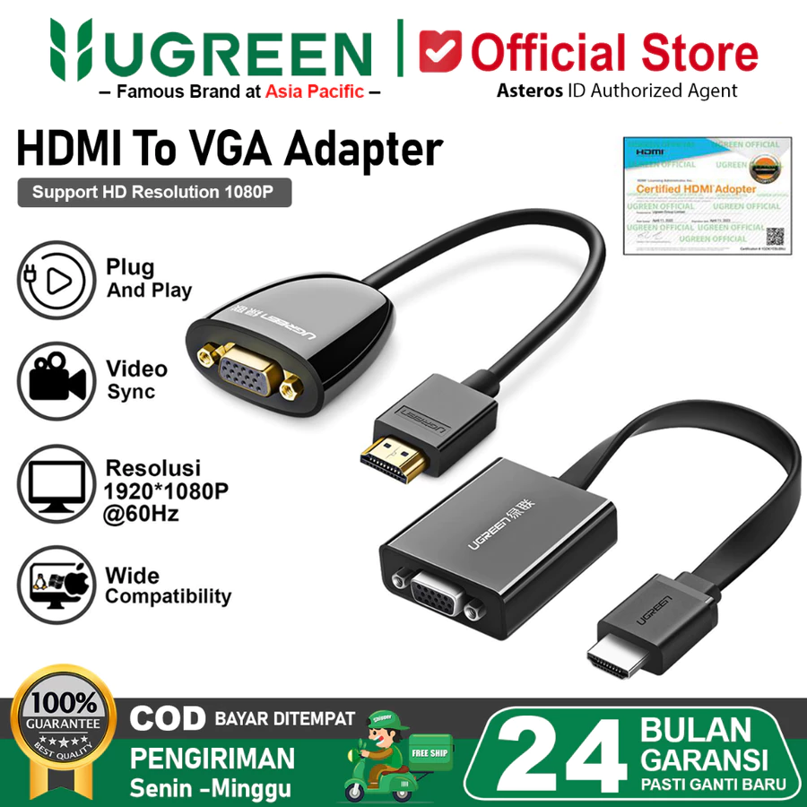 UGREEN COVERTER HDMI TO VGA WITHOUT AUDIO BLACK / 40253