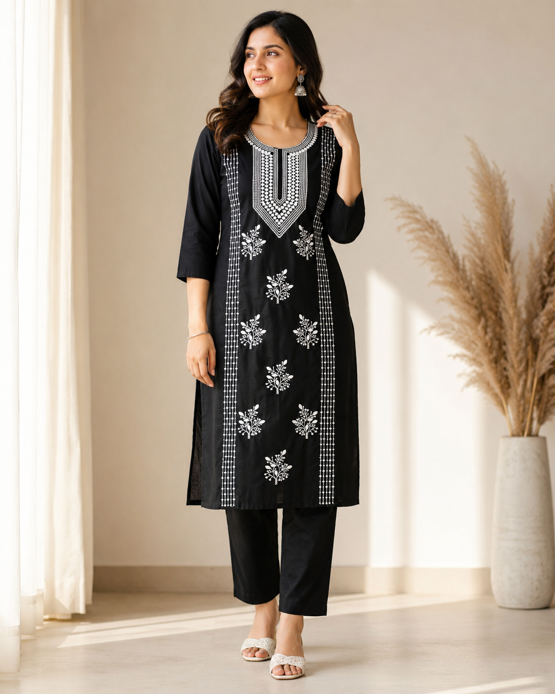 Black Embroidered Kurta Set