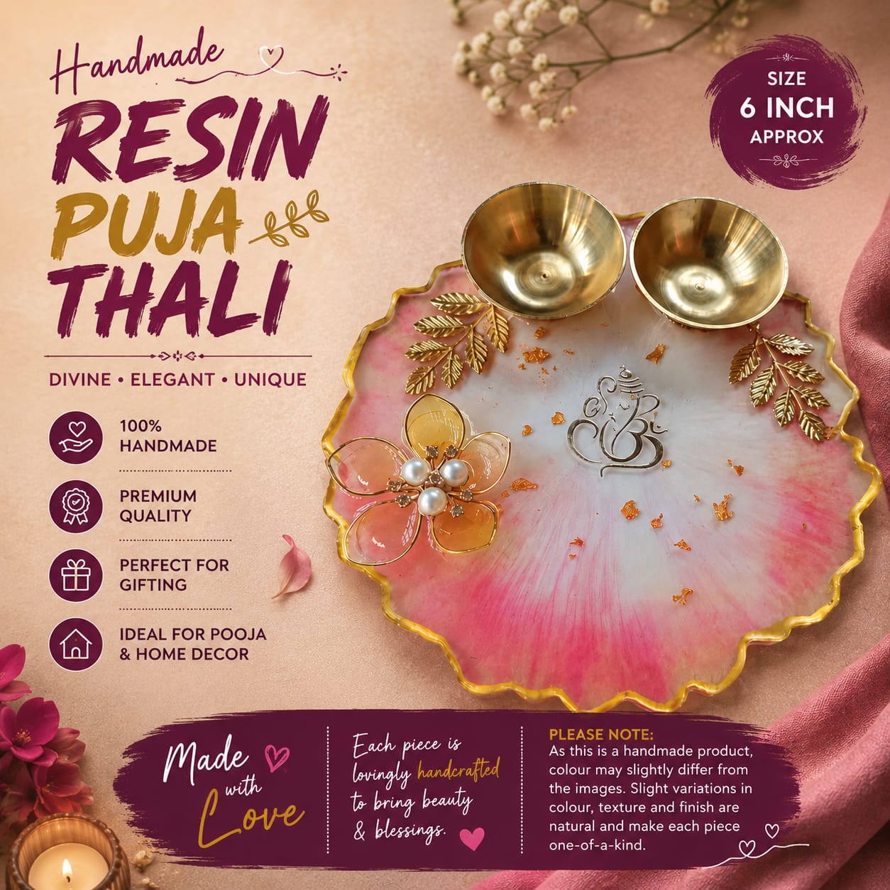 Handmade Resin Puja Thali
