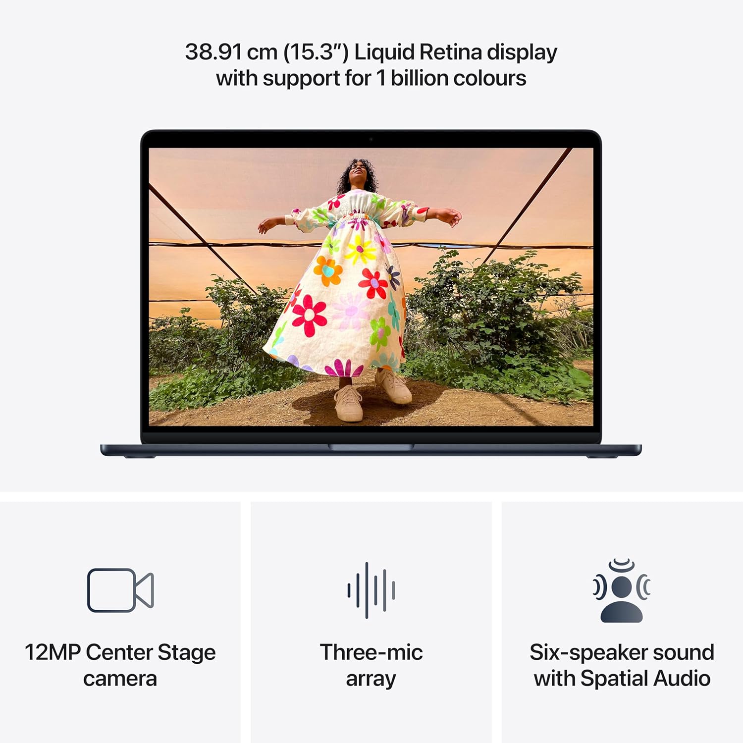 Apple 2026 MacBook Air 15″ Laptop with M5 chip: AI and Apple Intelligence, 38.91 cm (15.3″) Liquid Retina Display, 16GB Unified Memory, 1TB SSD Storage, 12MP Center Stage Camera, Touch ID; Midnight