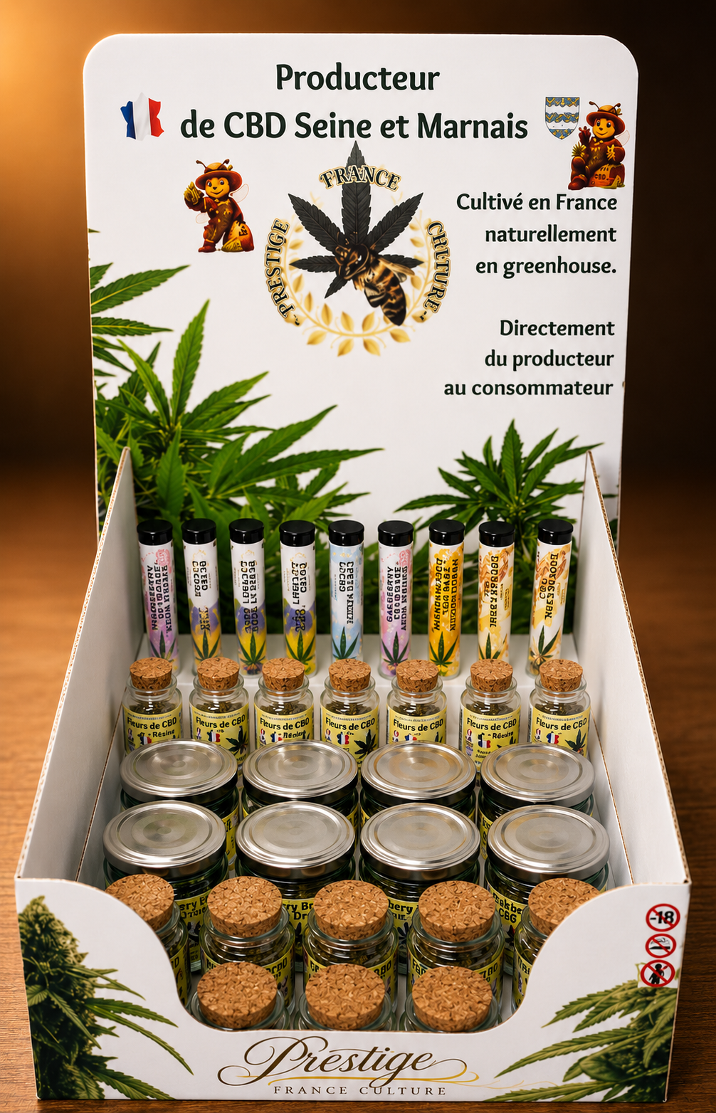 Présentoirs gamme complete CDB ( pré-rolls, résine, fleurs 5 g + 2g )