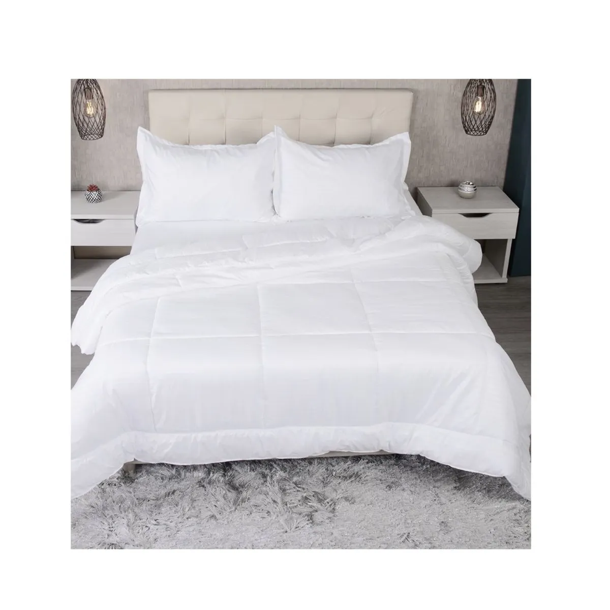 Edredón plumón cubrecama queen blanco sintético + fundas