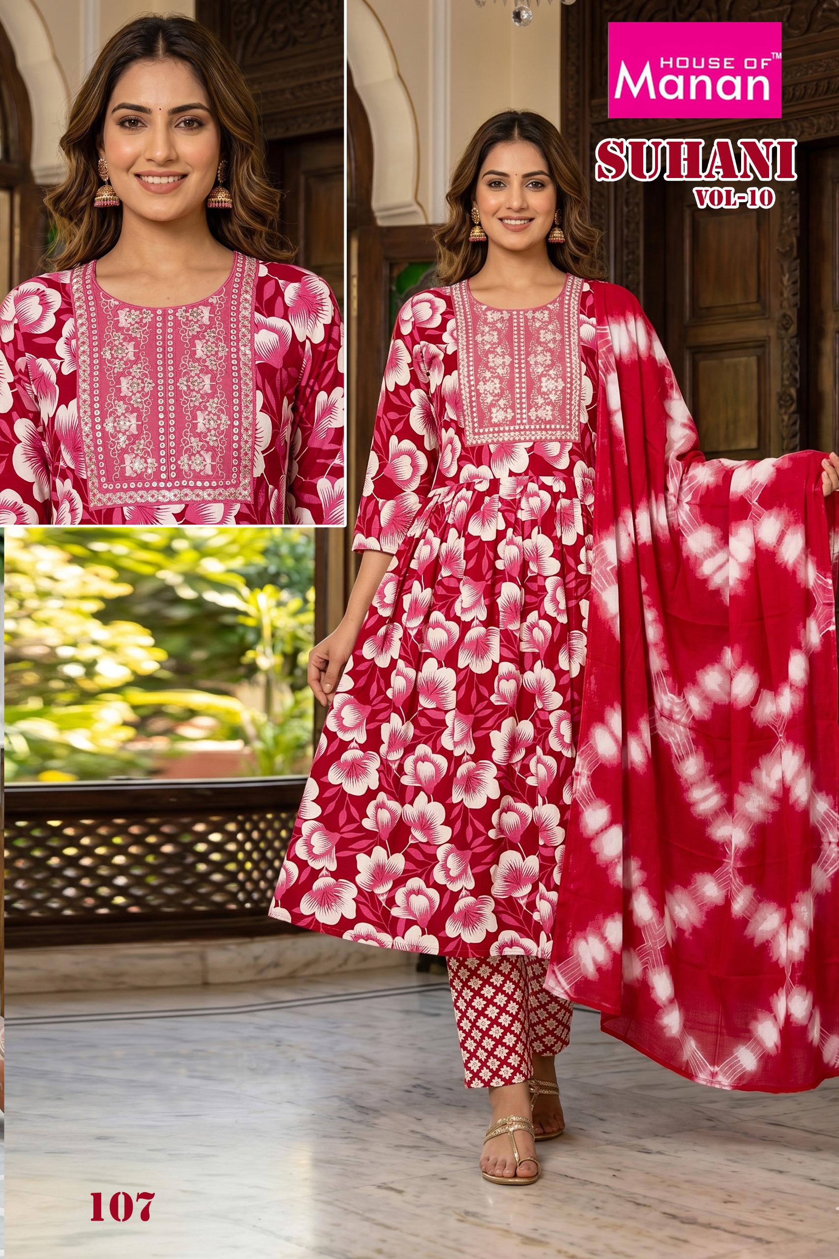 Red Floral Printed Kurta Set