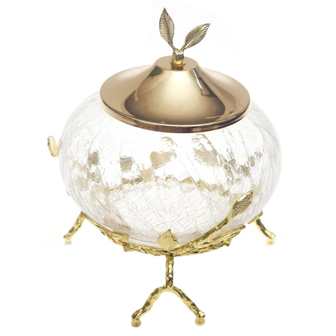 Glass Decorative Bowl with Golden Leaf Stand