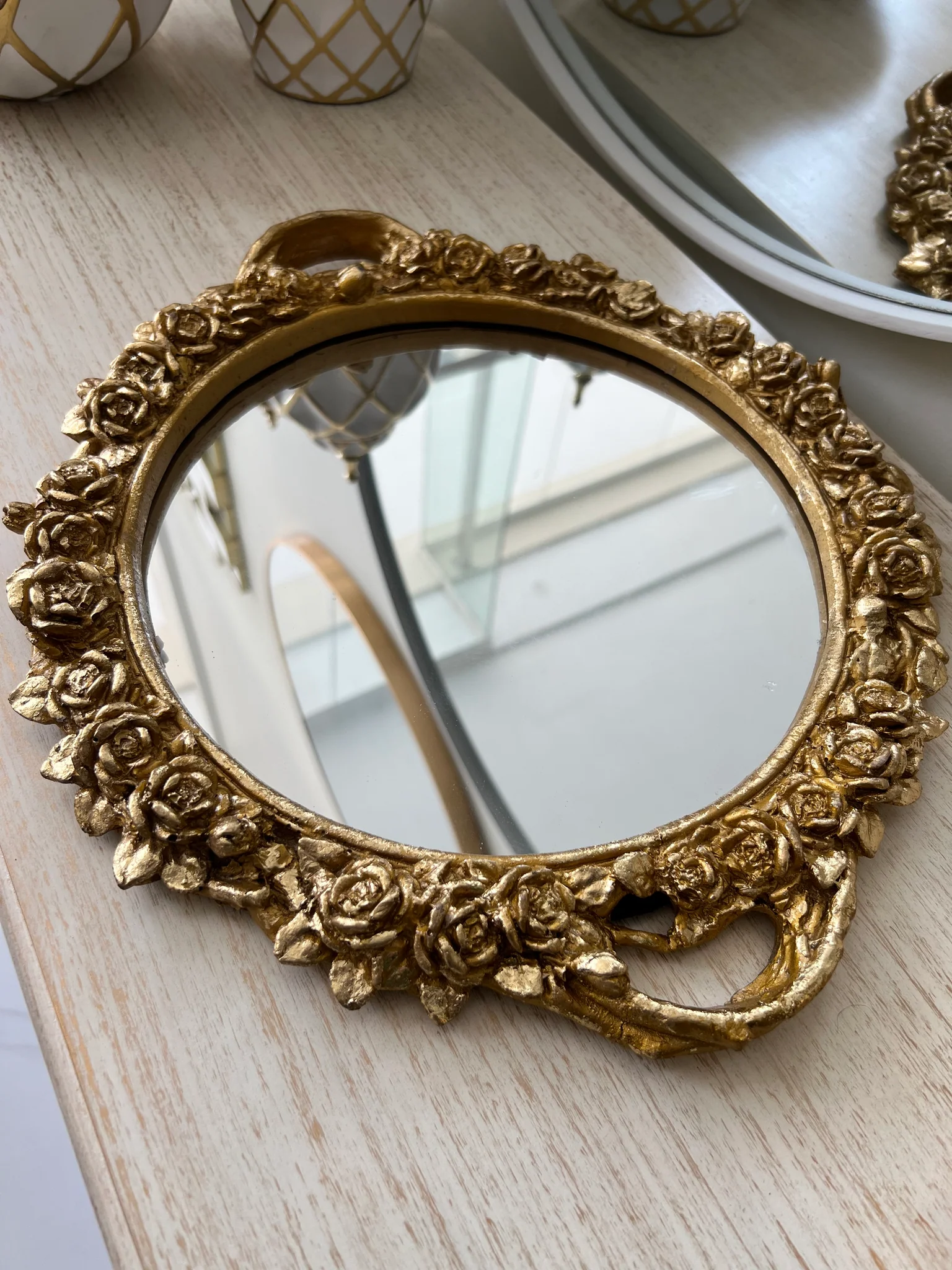 Golden Floral Vanity Mirror