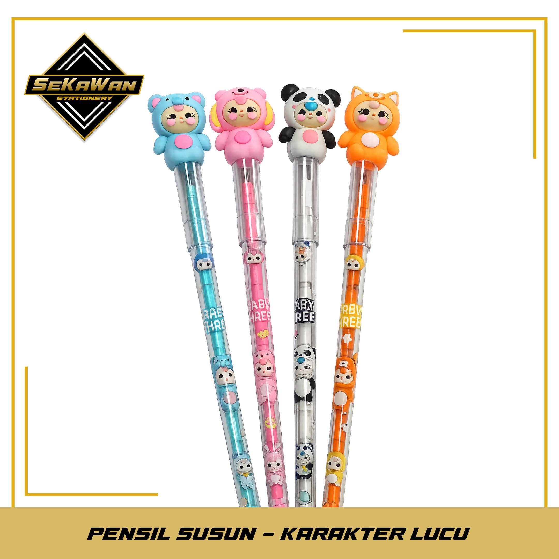 Pensil Susun Isi Dorong Karakter Lucu - Pensil Bensia - Extensible Pencil - Mudah digunakan, alat tulis anak.