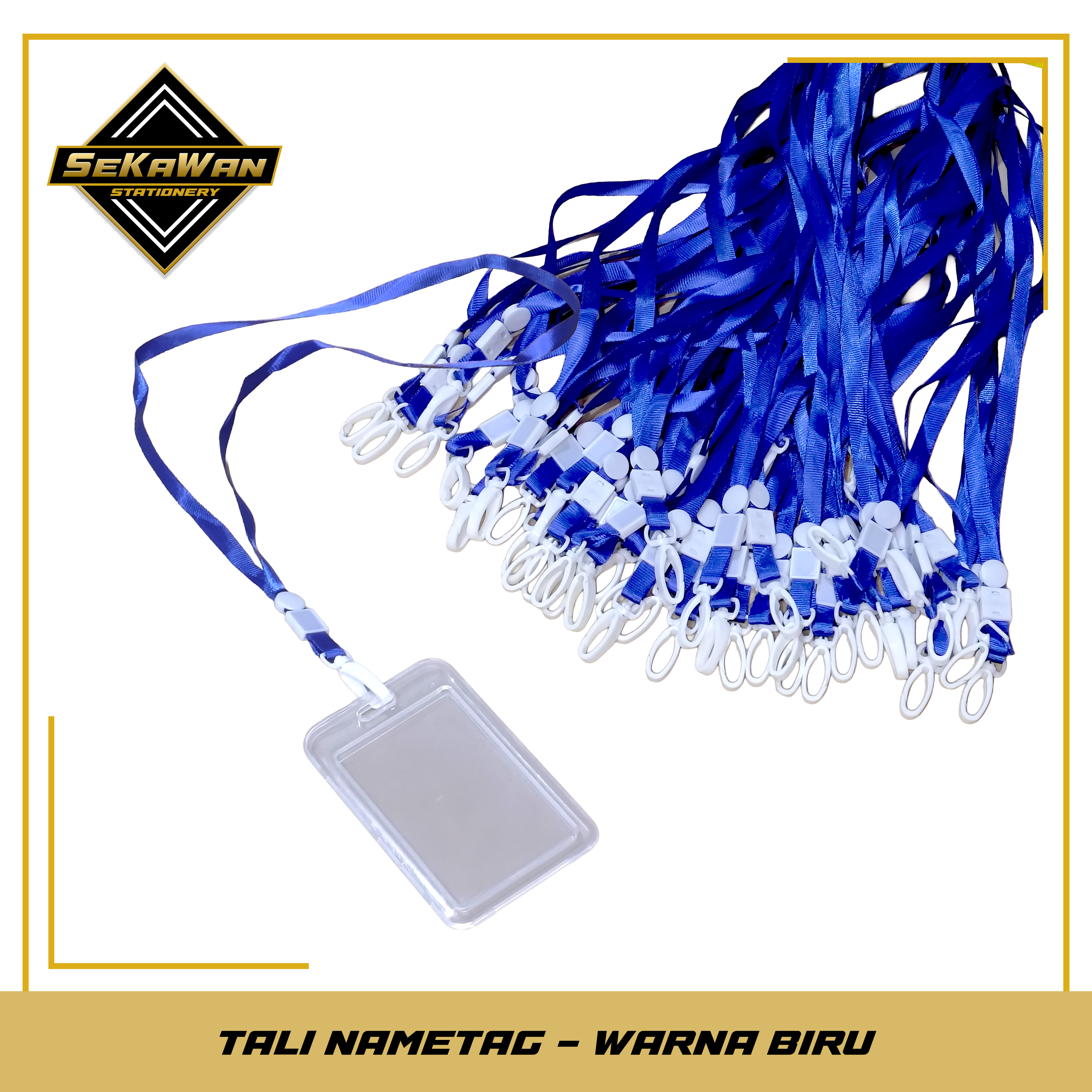 Tali ID Card Nametag Universal Biru - Tali Lanyard Kait Plastik - Tali Gantungan Kartu