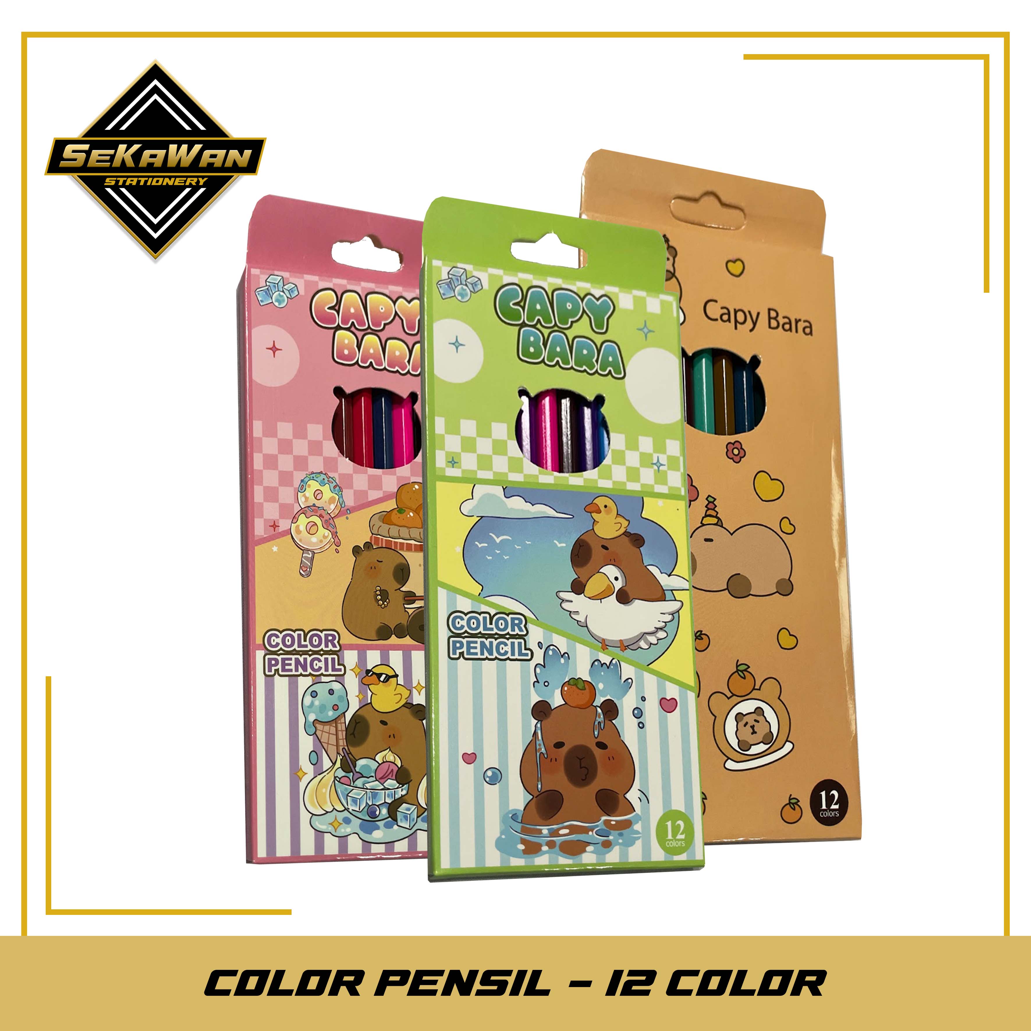 Pensil Warna 12 Pcs Panjang Motif Karakter Kartun Lucu - Pensil Mewarnai Anak