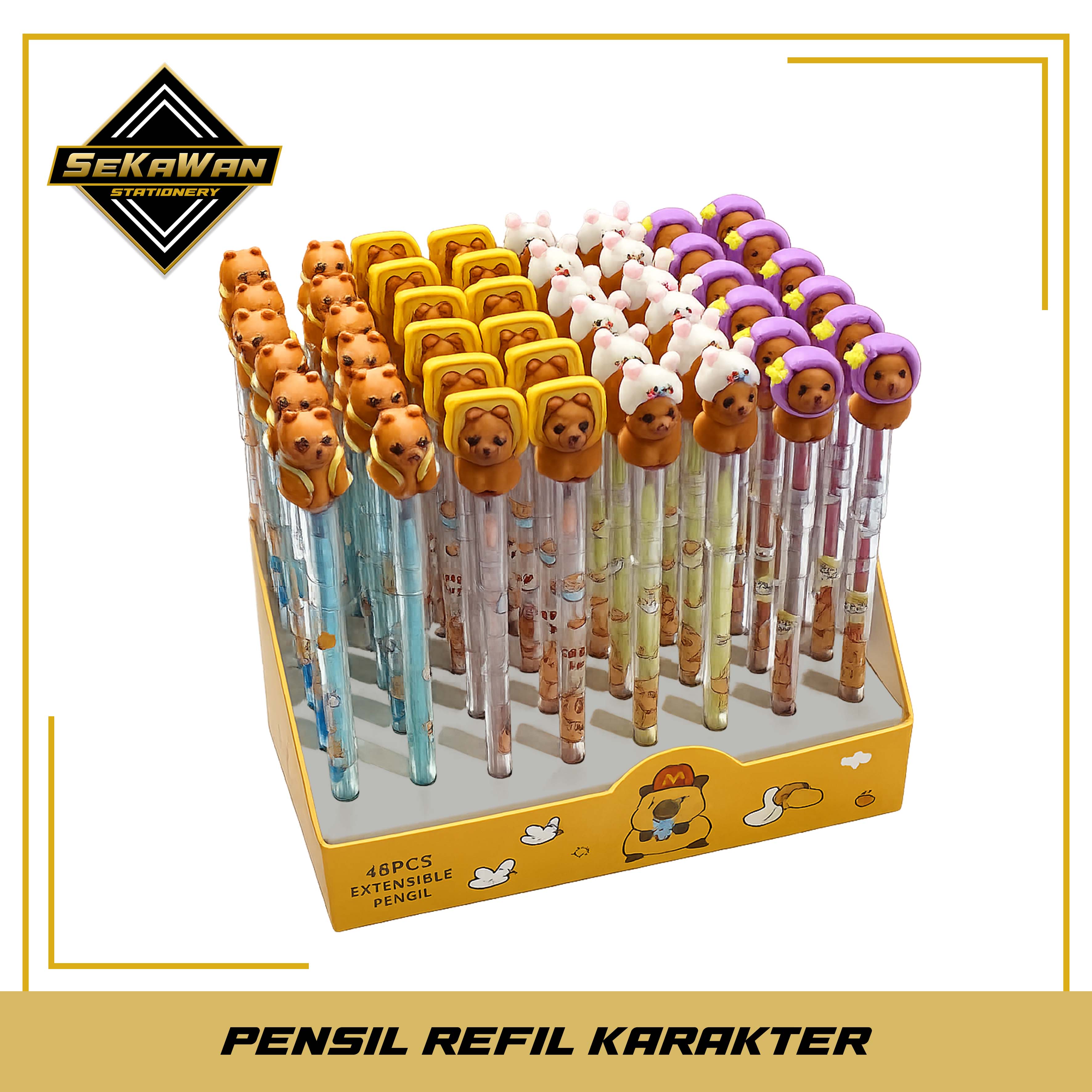 Pensil Susun Isi Dorong Karakter Lucu - Pensil Bensia - Extensible Pencil - Mudah digunakan, alat tulis anak.