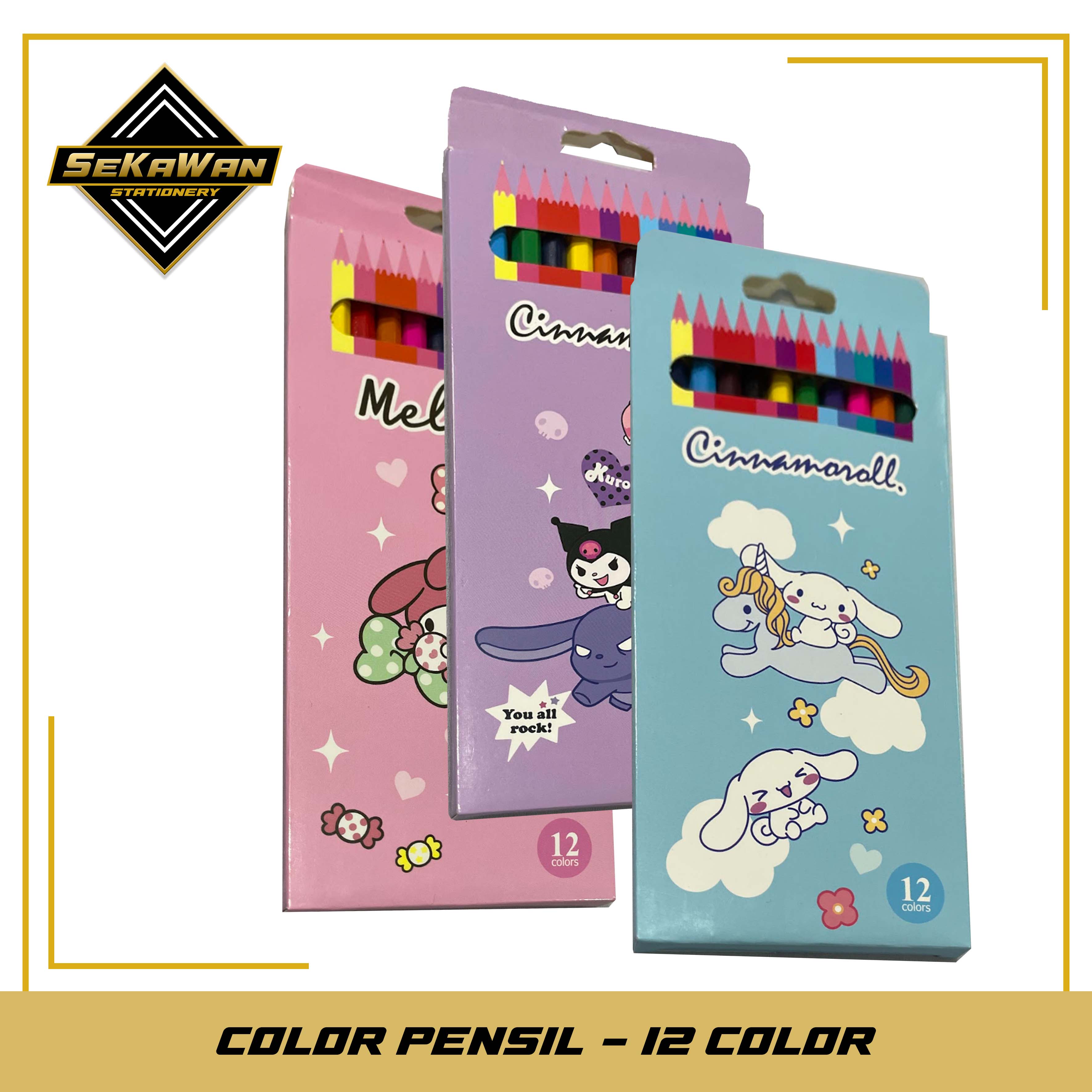 Pensil Warna 12 Pcs Panjang Motif Karakter Kartun Lucu - Pensil Mewarnai Anak
