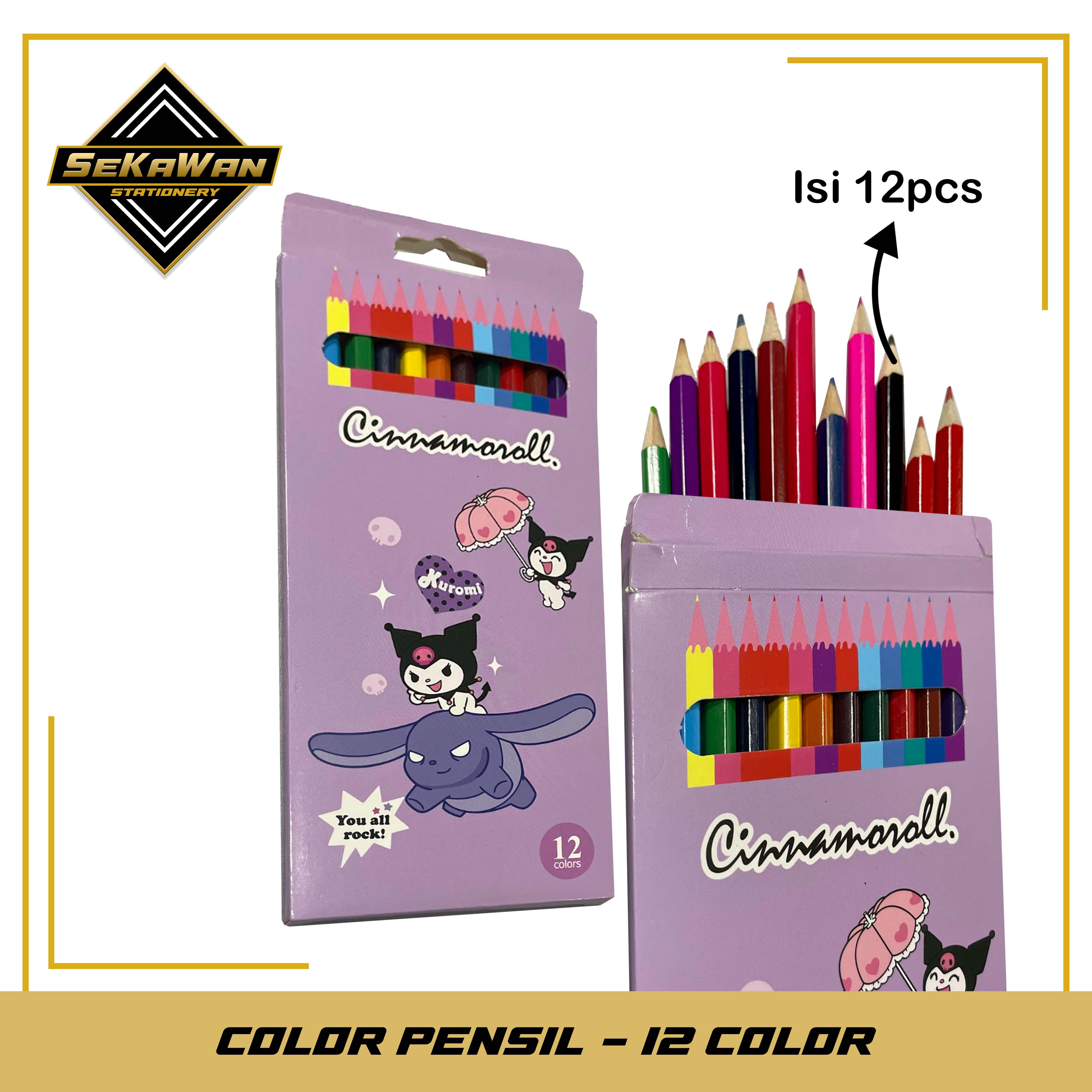Pensil Warna 12 Pcs Panjang Motif Karakter Kartun Lucu - Pensil Mewarnai Anak