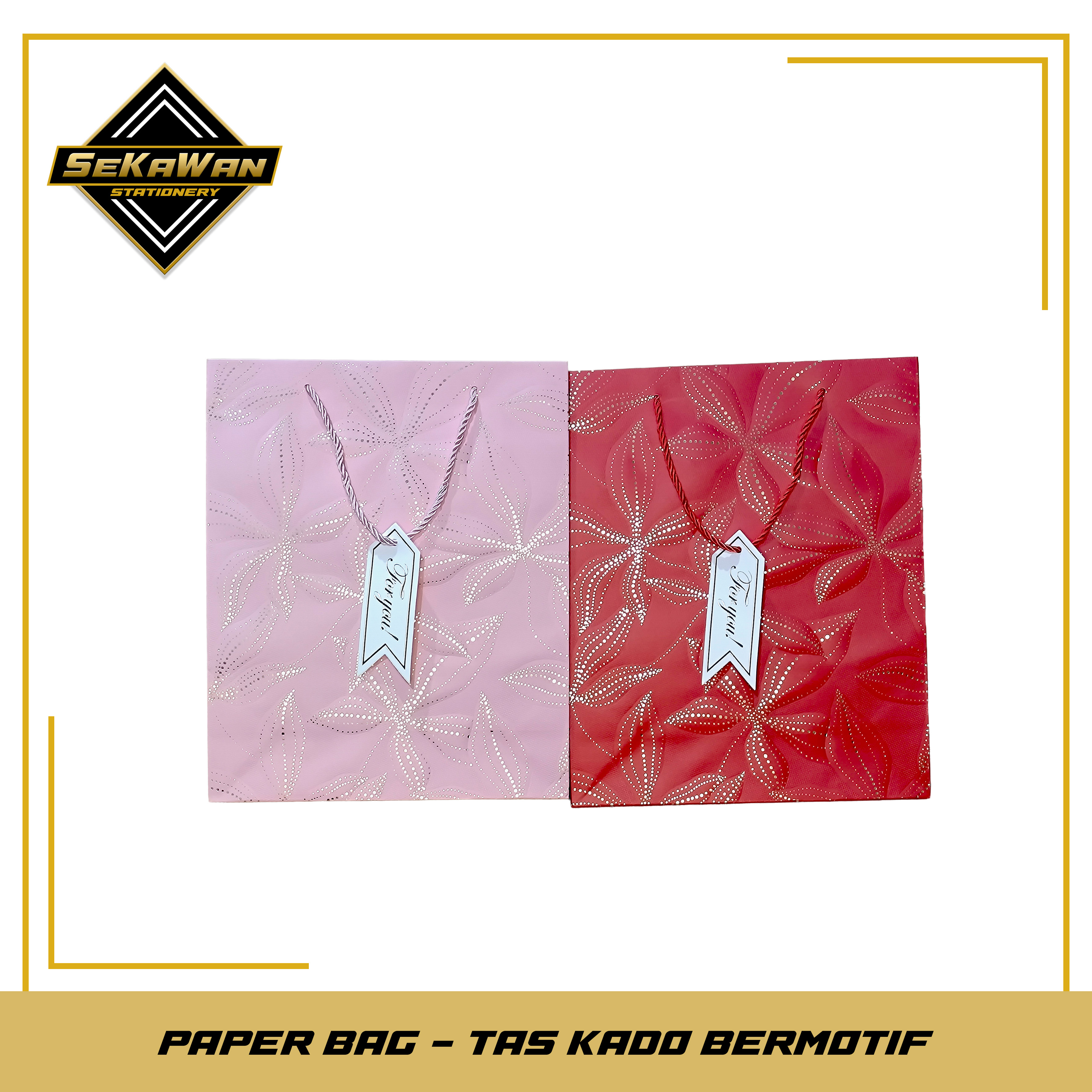 Paper Bag Motif Daun Embossed L/XL Plus Tag - Tas Kado Premium Tebal - Warna Random