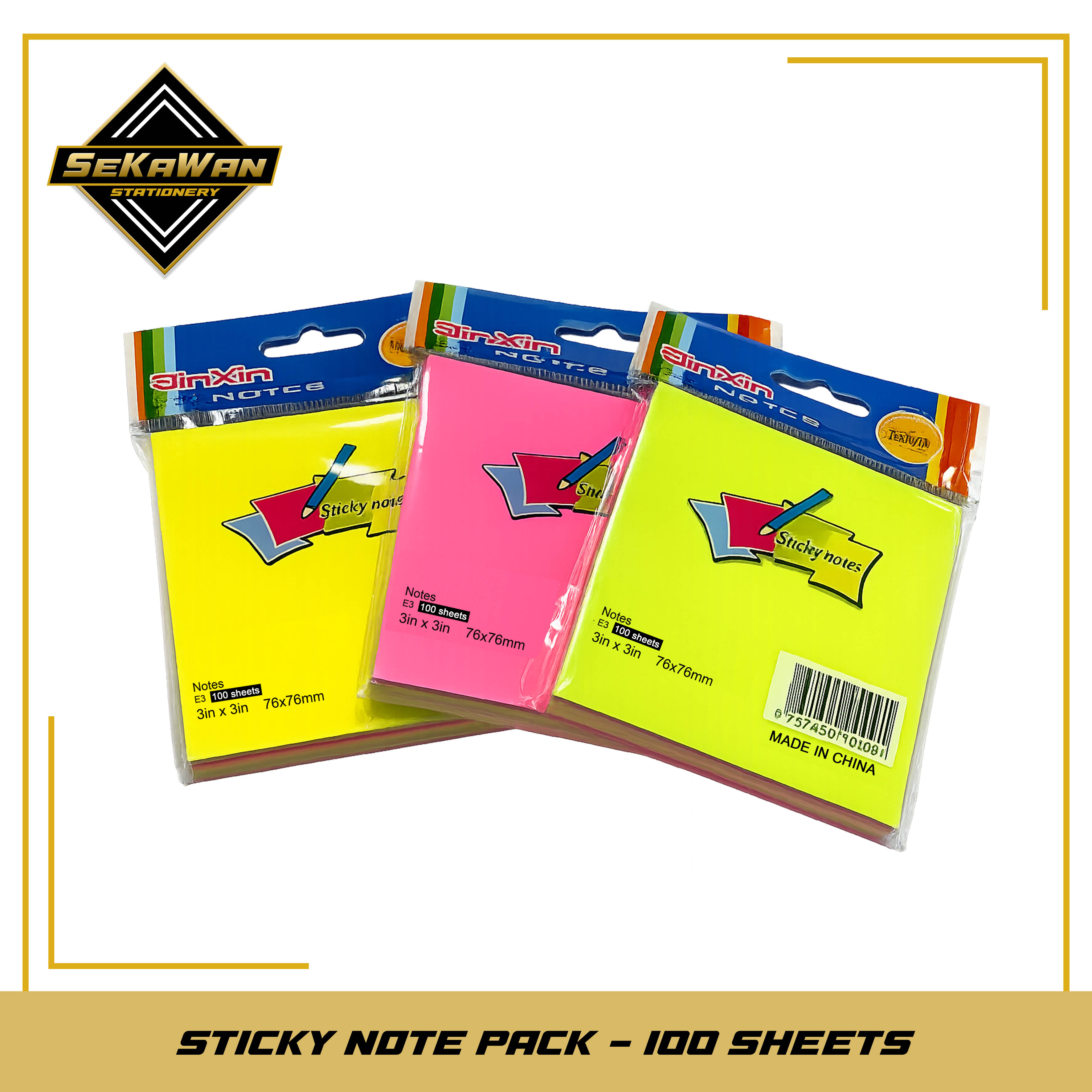 Sticky Note 3/5 Warna 100/400 Sheets 76 x 76mm - Kertas Memo Tempel Mix Color