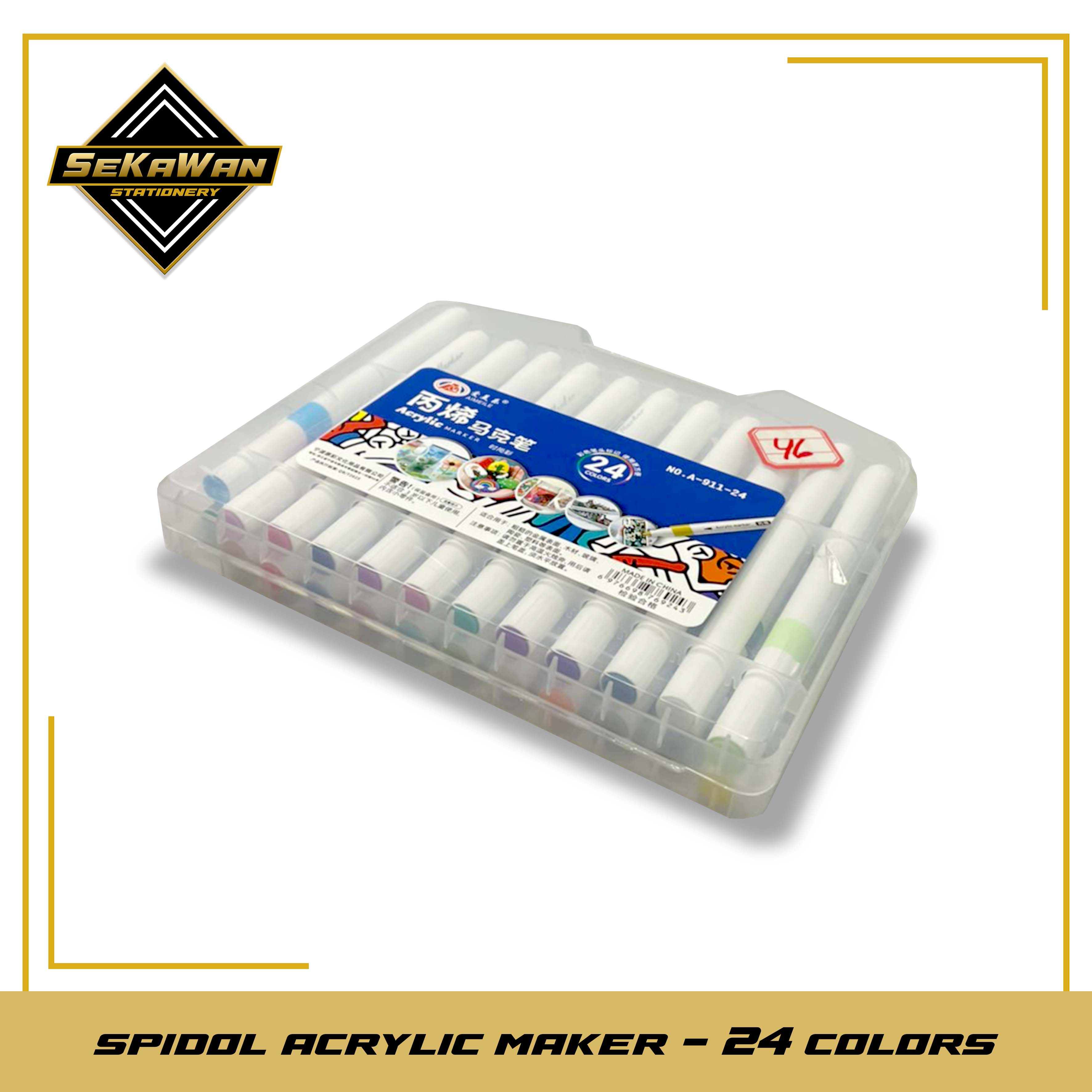 Spidol Akrilik Set 12/24/36/48/60 Warna - Acrylic Marker Tahan Air & Cepat Kering - Bisa di Semua Media