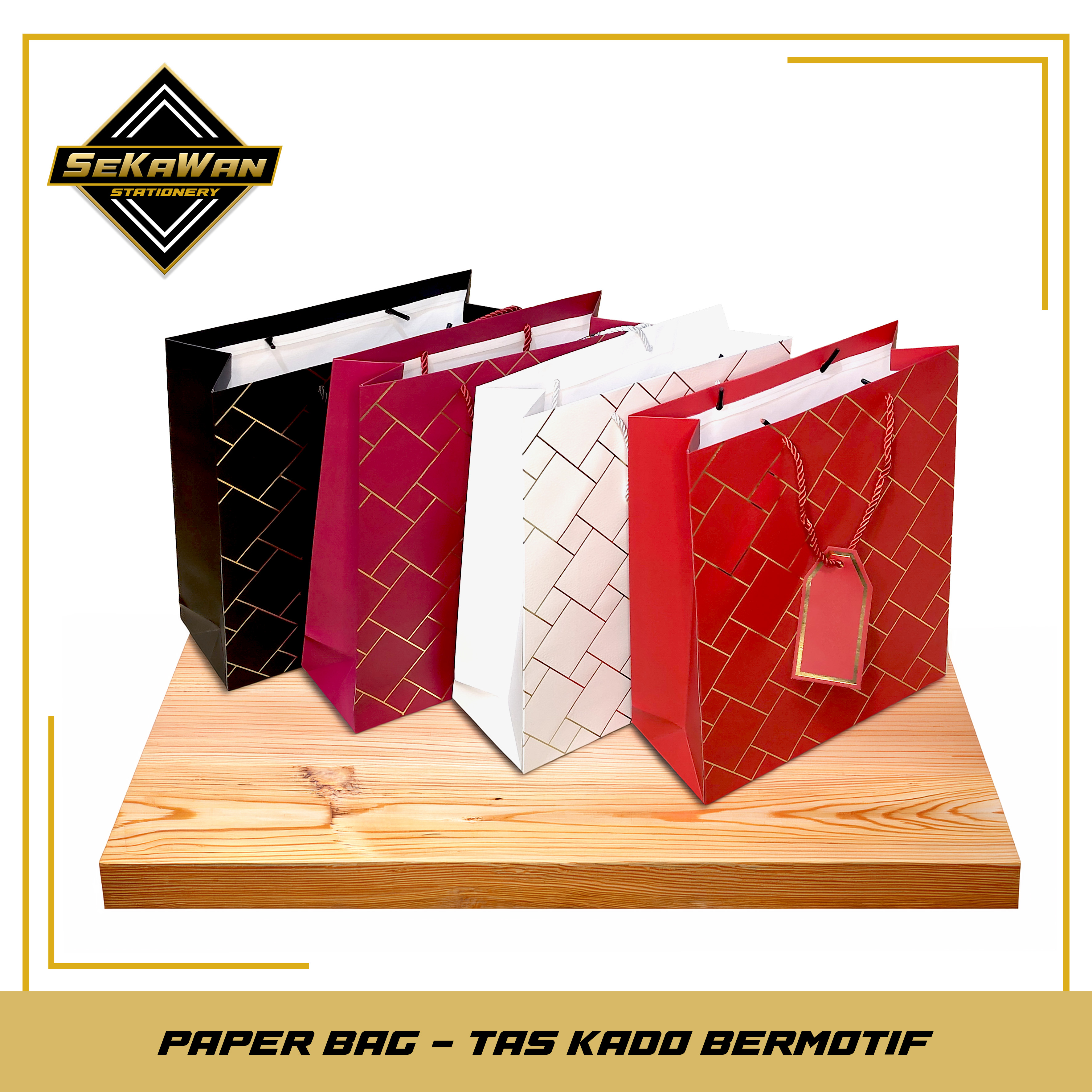 Paper Bag Motif Brick Modern 32x26x10 cm Plus Tag - Tas Kado Premium Tebal - Warna Random