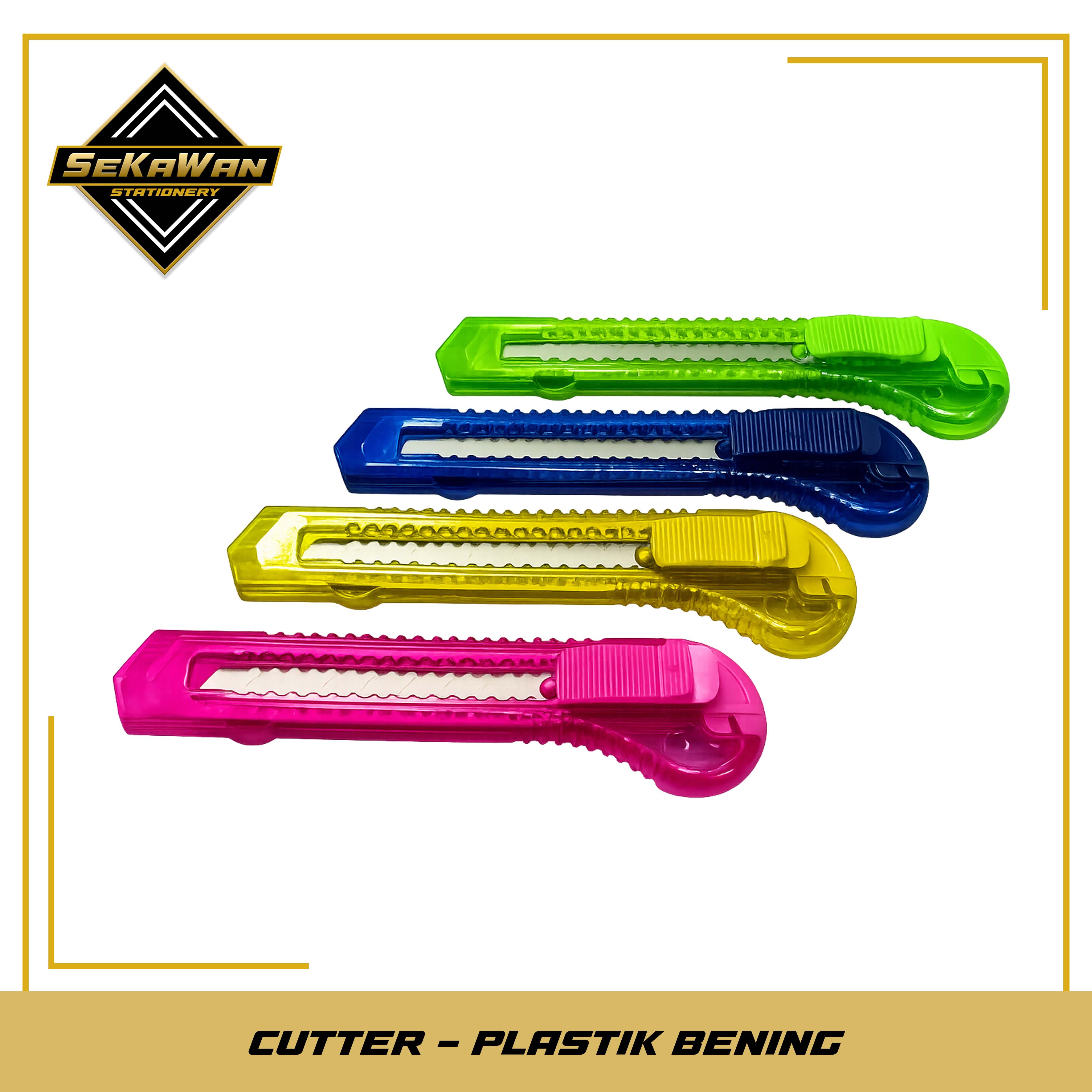 Cutter Plastik Evata Anti Pecah L-150 - Kater Serbaguna 18mm Tajam - Cutter Bening & Doff Warna-Warni Random