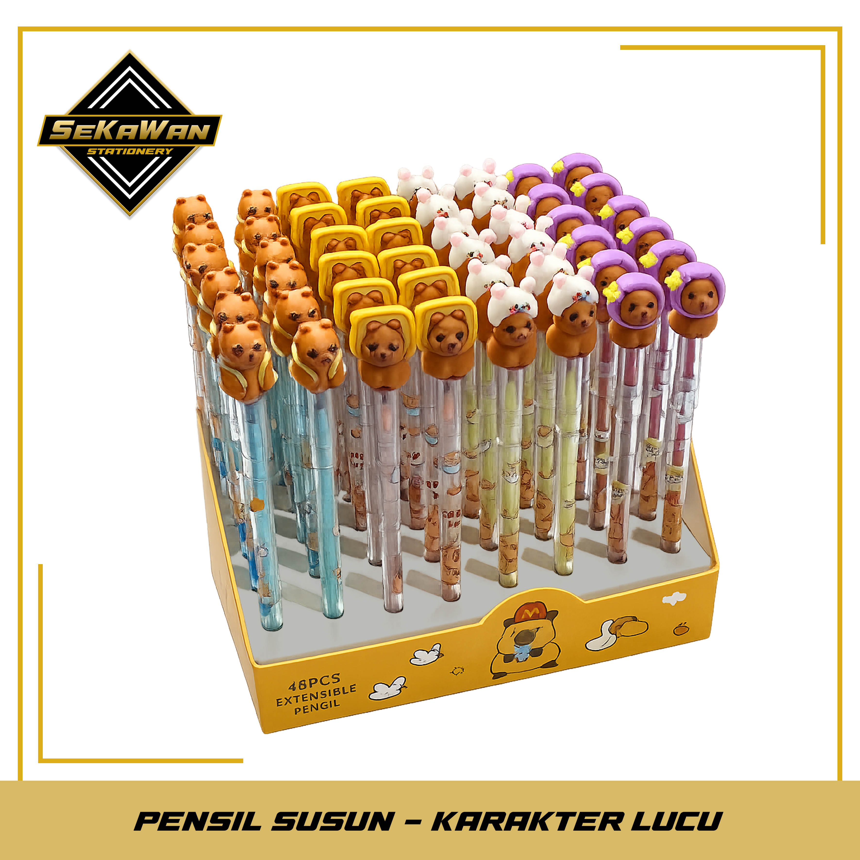 Pensil Susun Isi Dorong Karakter Lucu - Pensil Bensia - Extensible Pencil - Mudah digunakan, alat tulis anak.