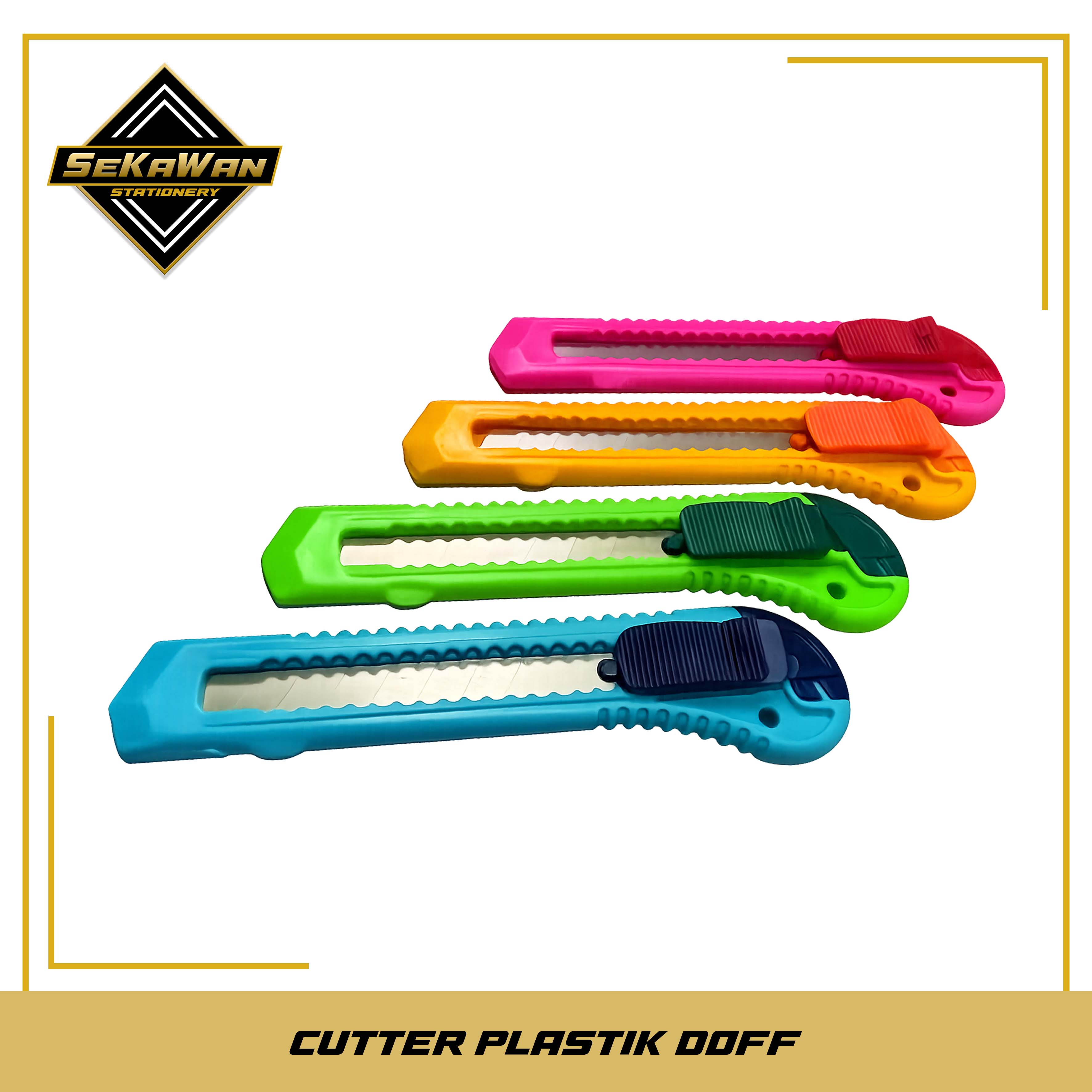 Cutter Plastik Evata Anti Pecah L-150 - Kater Serbaguna 18mm Tajam - Cutter Bening & Doff Warna-Warni Random