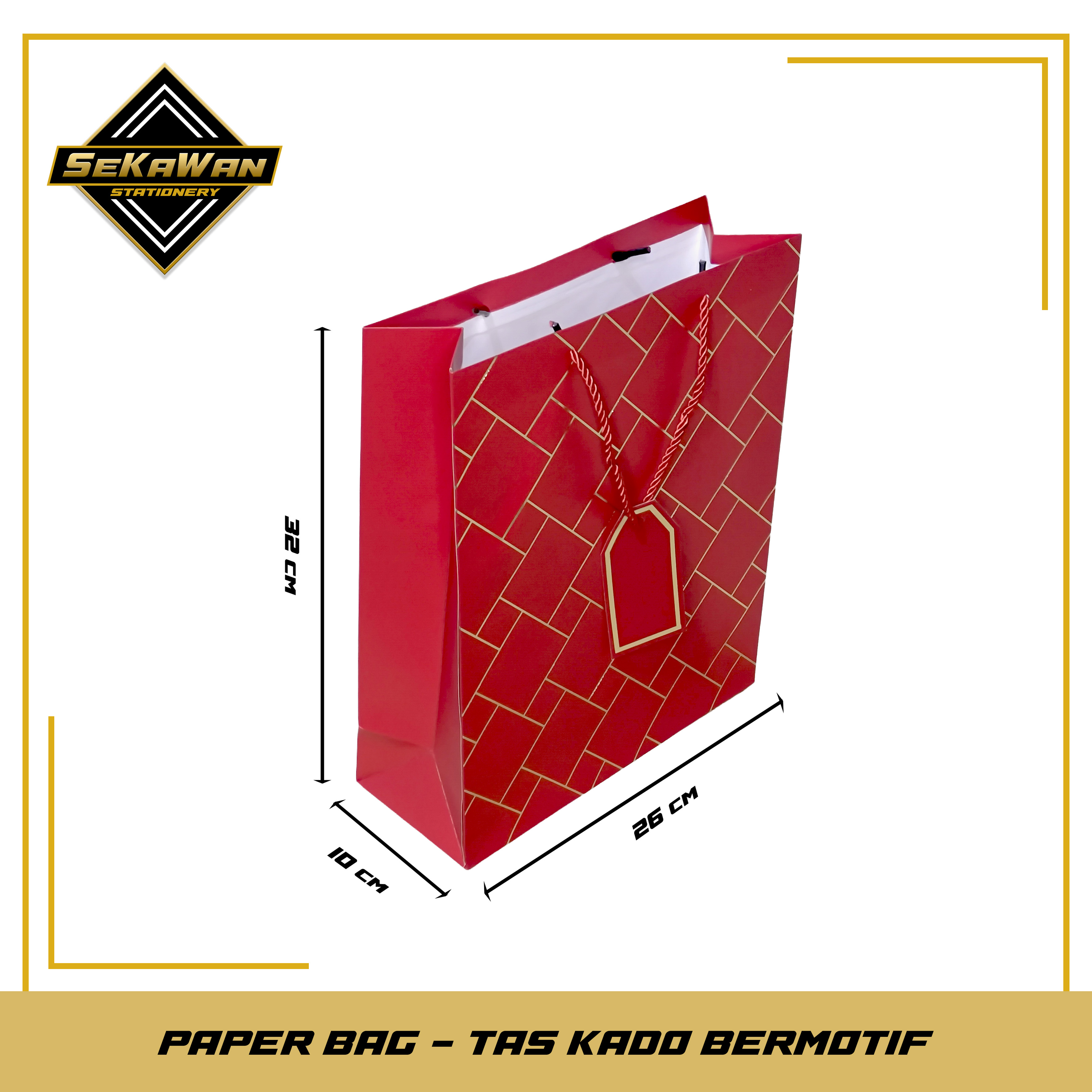 Paper Bag Motif Brick Modern 32x26x10 cm Plus Tag - Tas Kado Premium Tebal - Warna Random