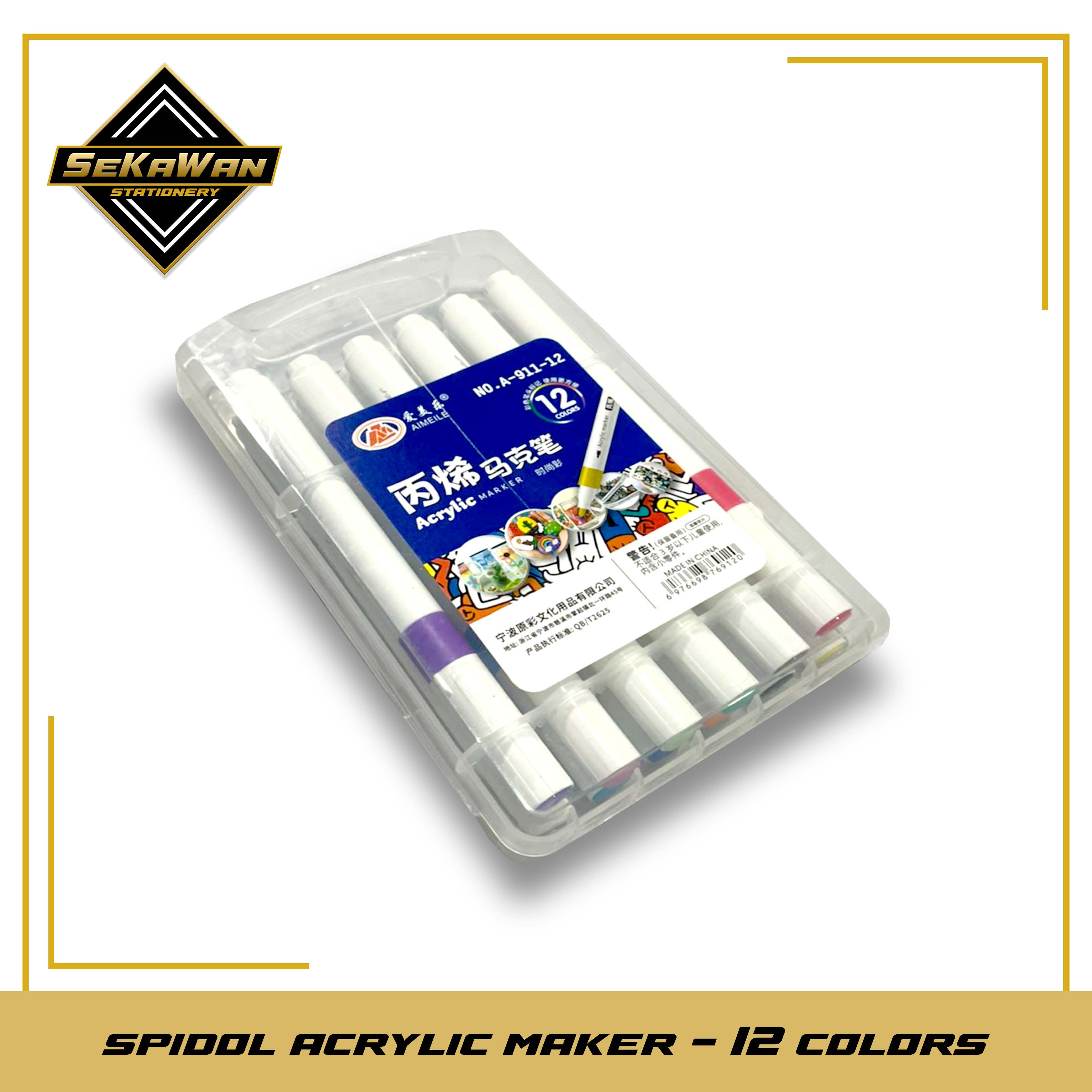 Spidol Akrilik Set 12/24/36/48/60 Warna - Acrylic Marker Tahan Air & Cepat Kering - Bisa di Semua Media