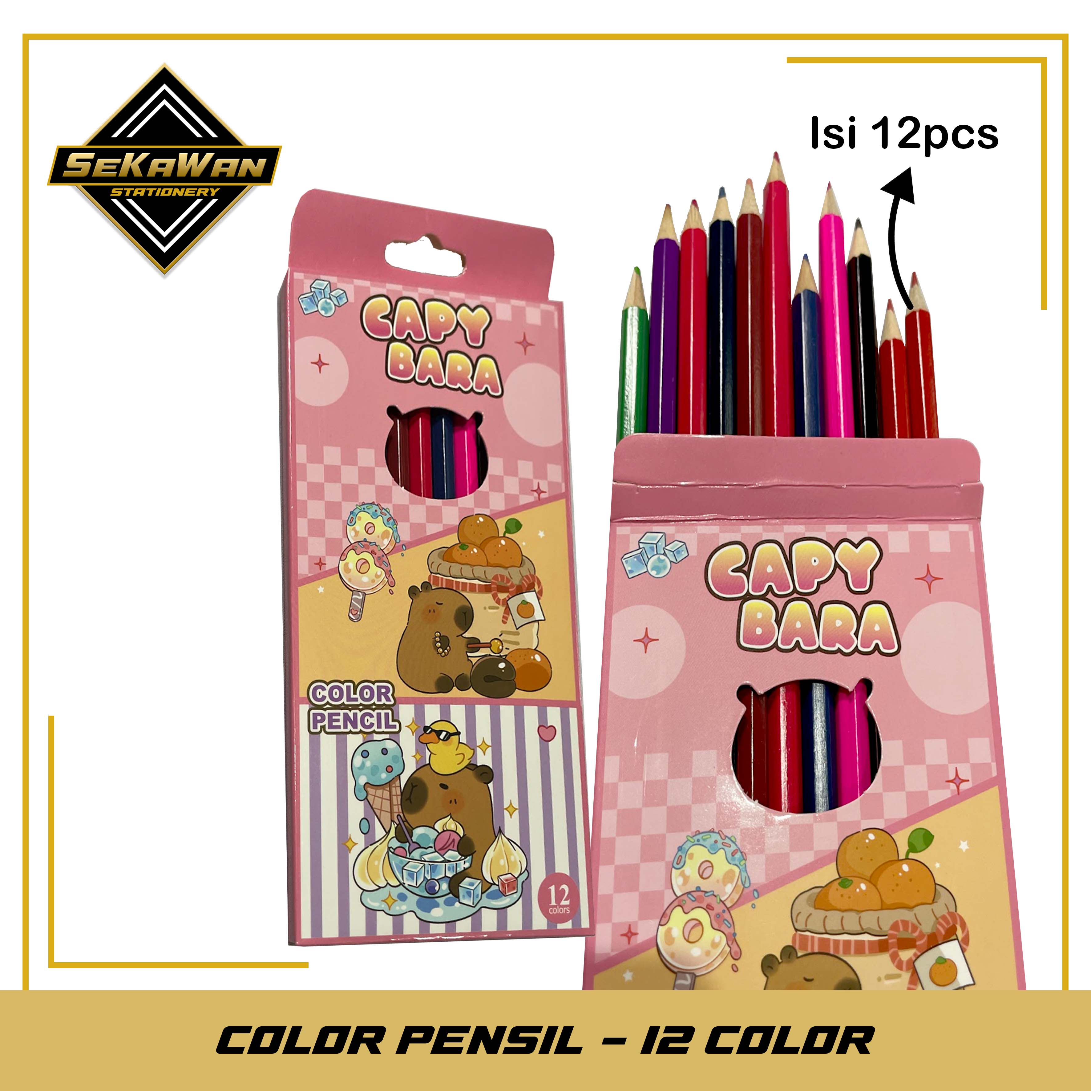 Pensil Warna 12 Pcs Panjang Motif Karakter Kartun Lucu - Pensil Mewarnai Anak