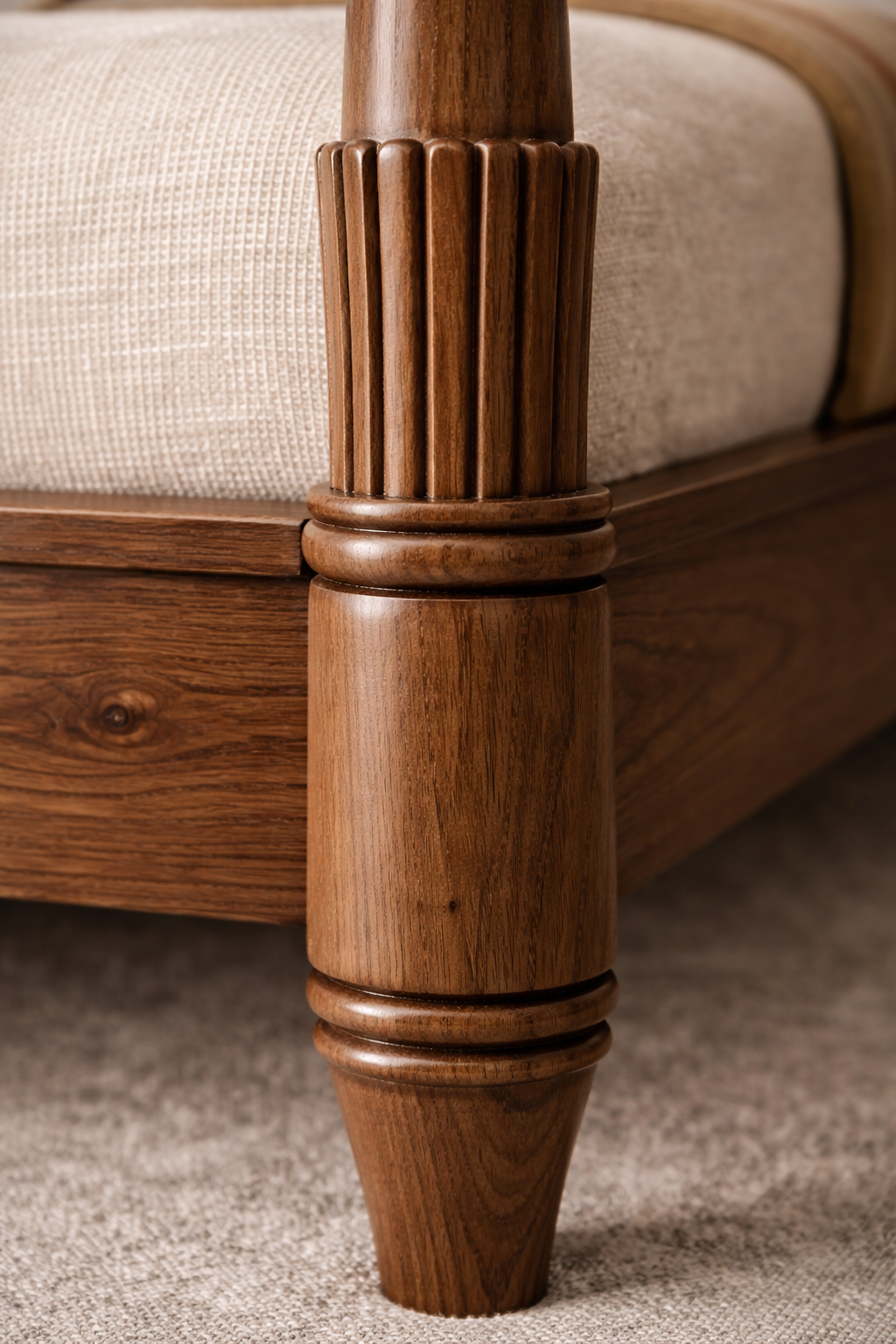 Walnut Hand carved colonial Tufted Bed