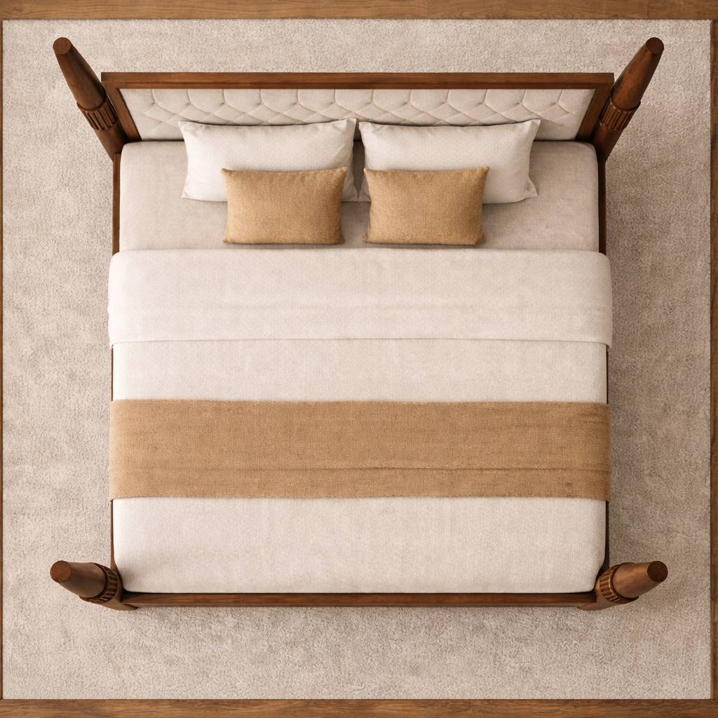 Walnut Hand carved colonial Tufted Bed