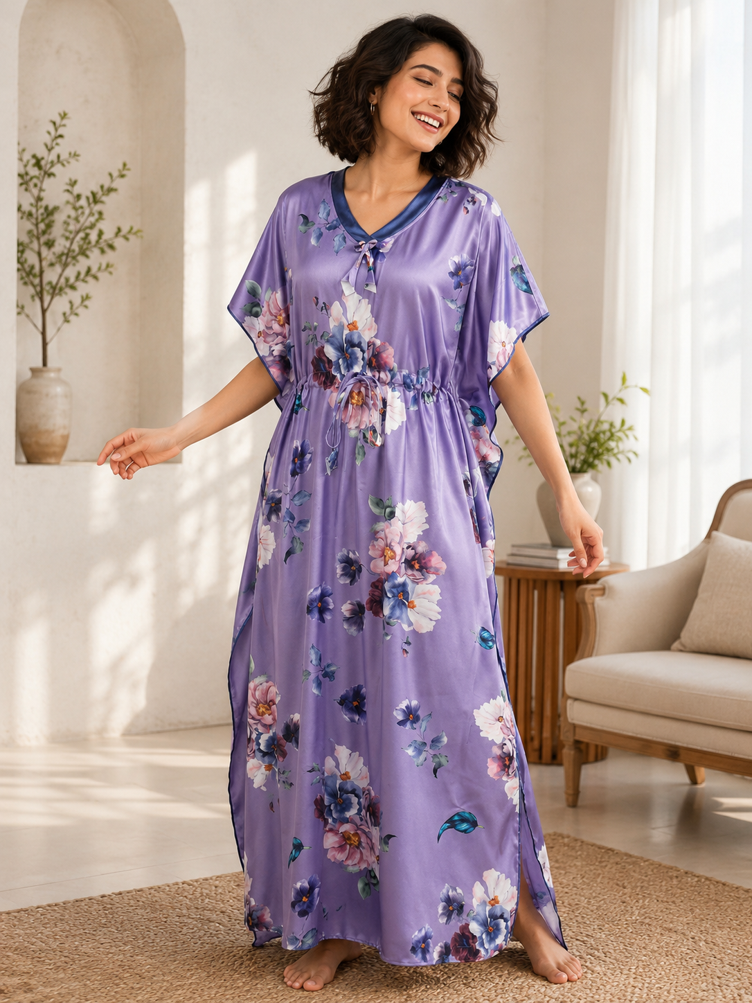 Kaftan- Serena- Digital Print- Botanical Blossom- Lavender