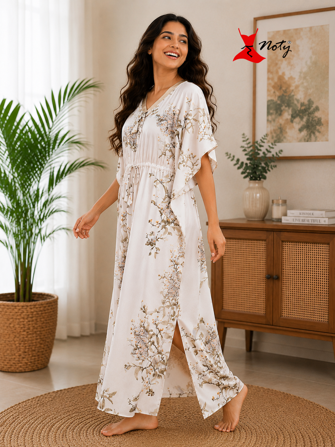 Kaftan- Serena- Digital Print- Botanical Blossom- Ivory