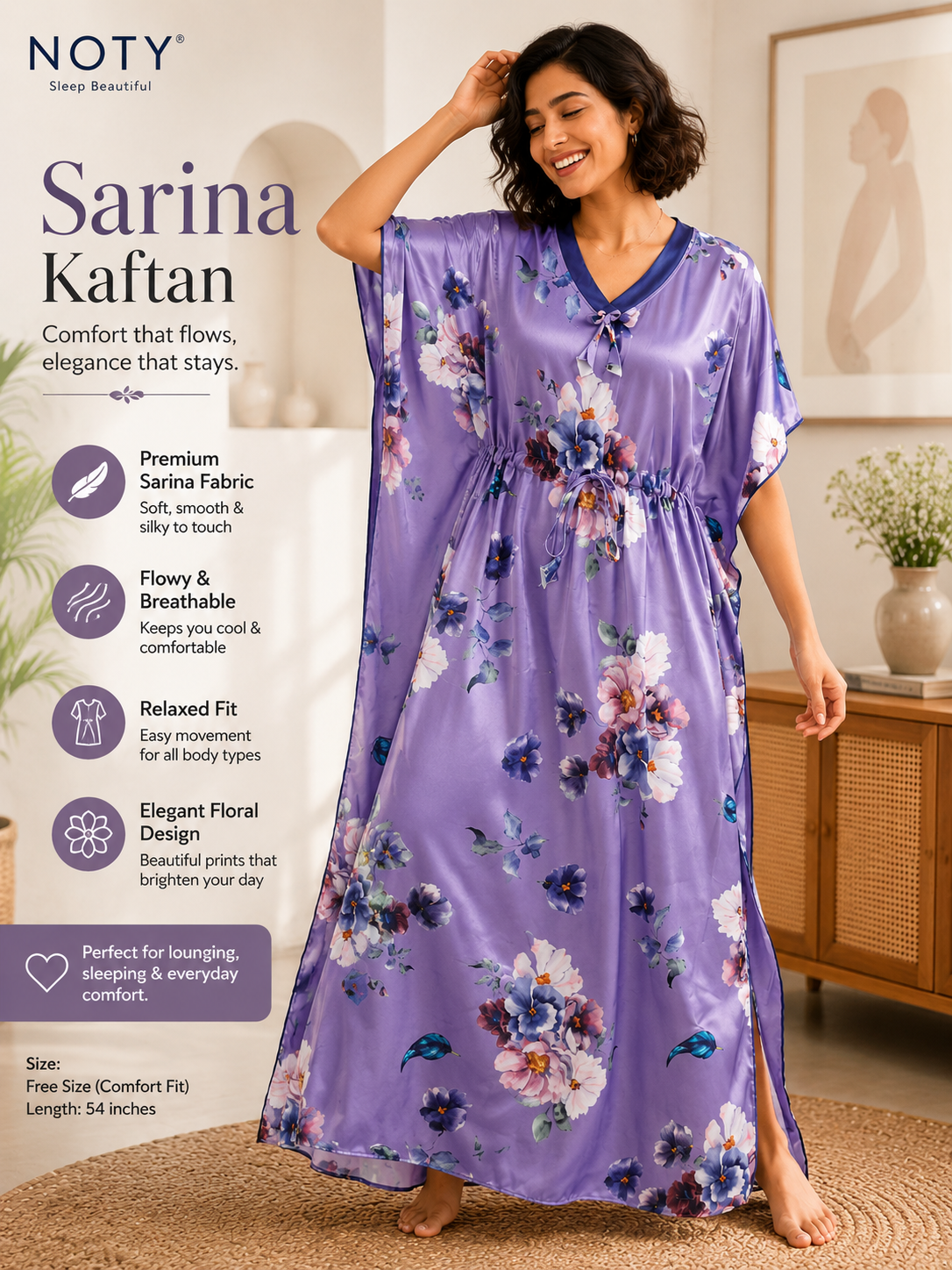 Kaftan- Serena- Digital Print- Botanical Blossom- Lavender