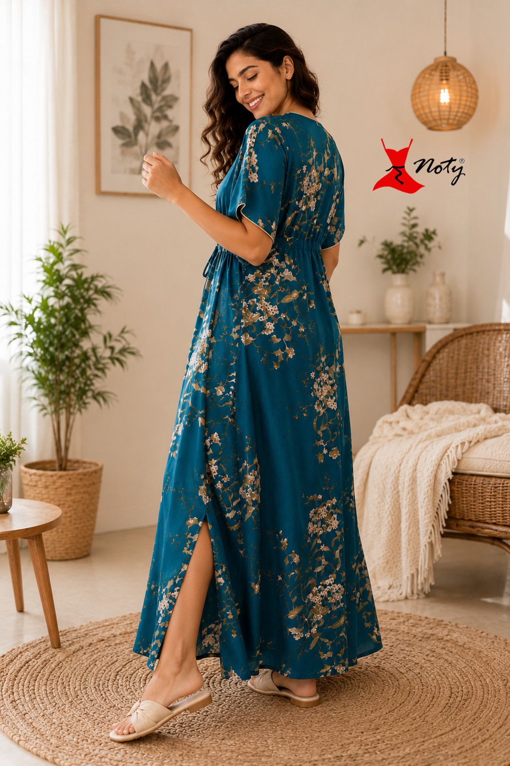 Kaftan- Serena- Digital Print- Botanical Blossom- Teal