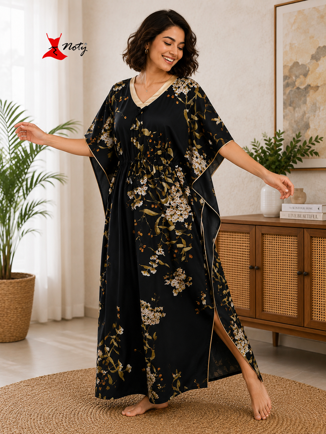 Kaftan- Serena- Digital Print- Botanical Blossom- Black
