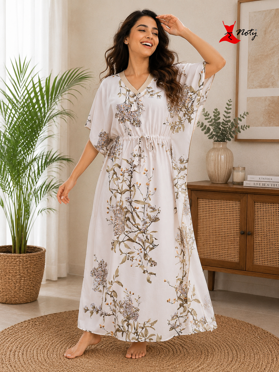 Kaftan- Serena- Digital Print- Botanical Blossom- Ivory