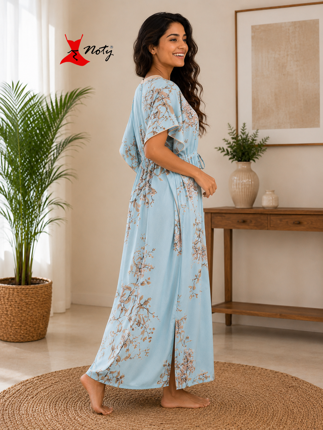 Kaftan- Serena- Digital Print- Botanical Blossom- Powder Blue