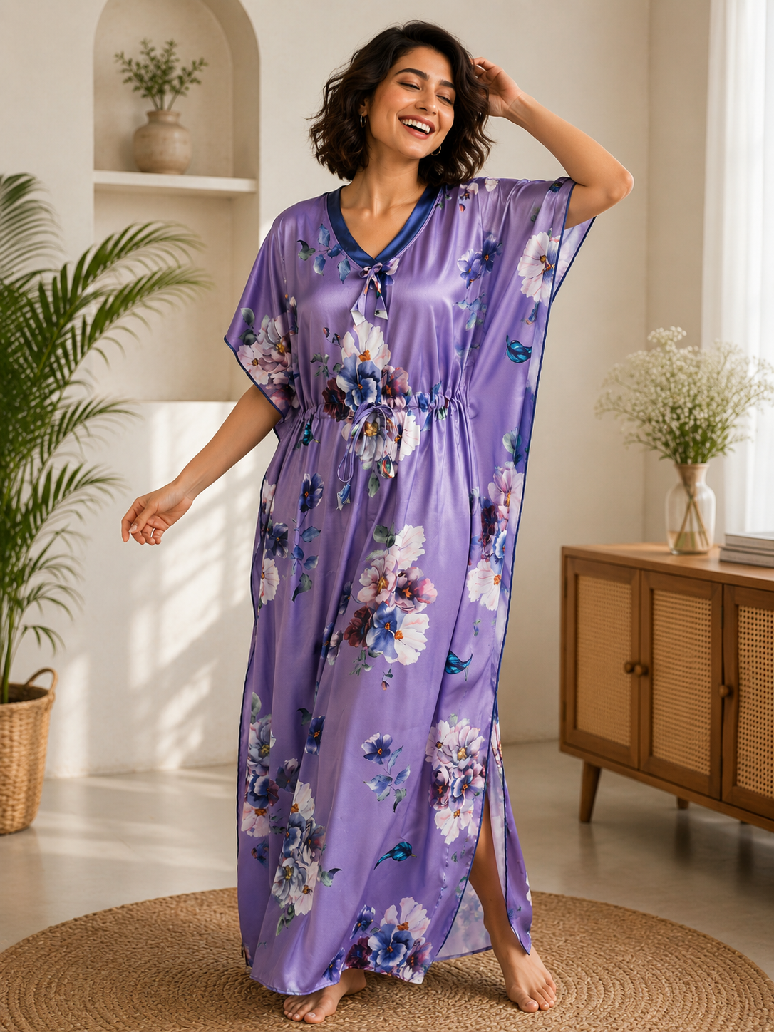 Kaftan- Serena- Digital Print- Botanical Blossom- Lavender