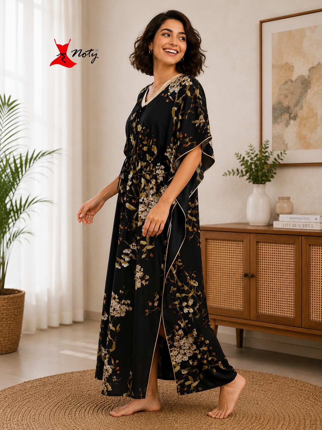 Kaftan- Serena- Digital Print- Botanical Blossom- Black