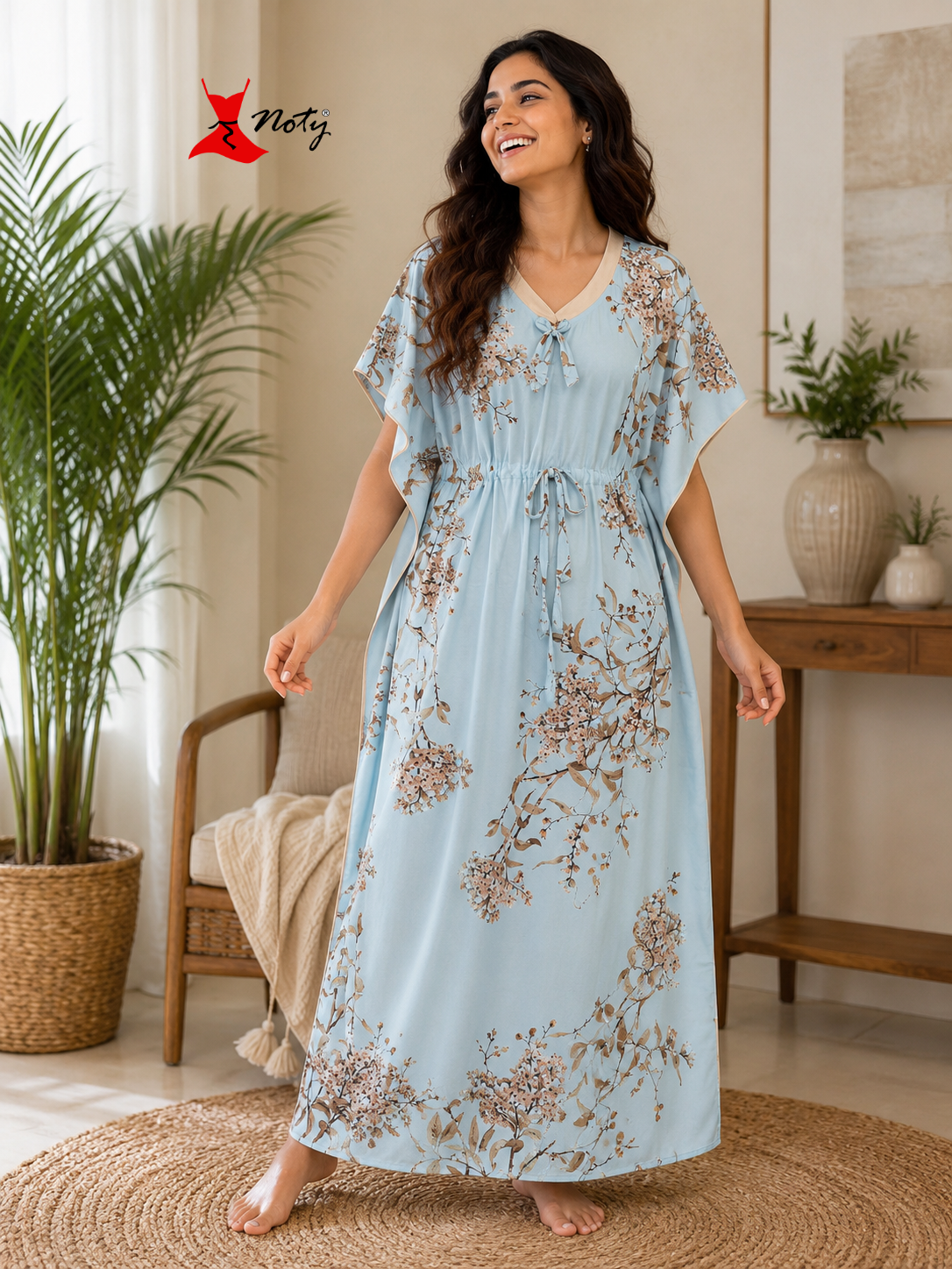 Kaftan- Serena- Digital Print- Botanical Blossom- Powder Blue
