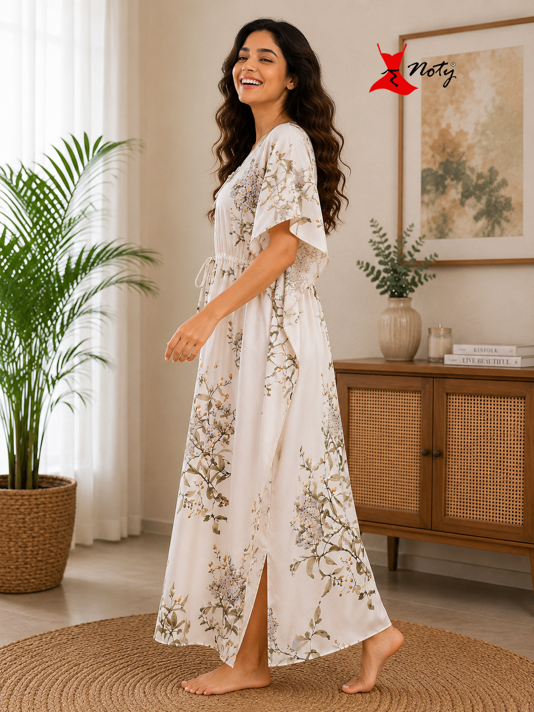 Kaftan- Serena- Digital Print- Botanical Blossom- Ivory