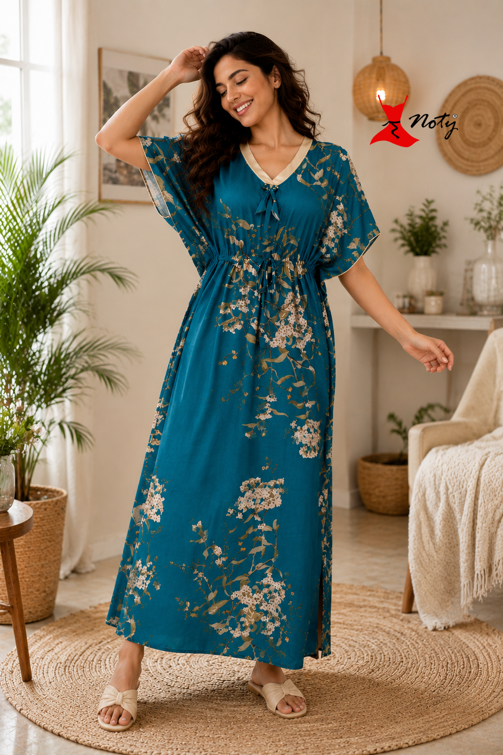 Kaftan- Serena- Digital Print- Botanical Blossom- Teal