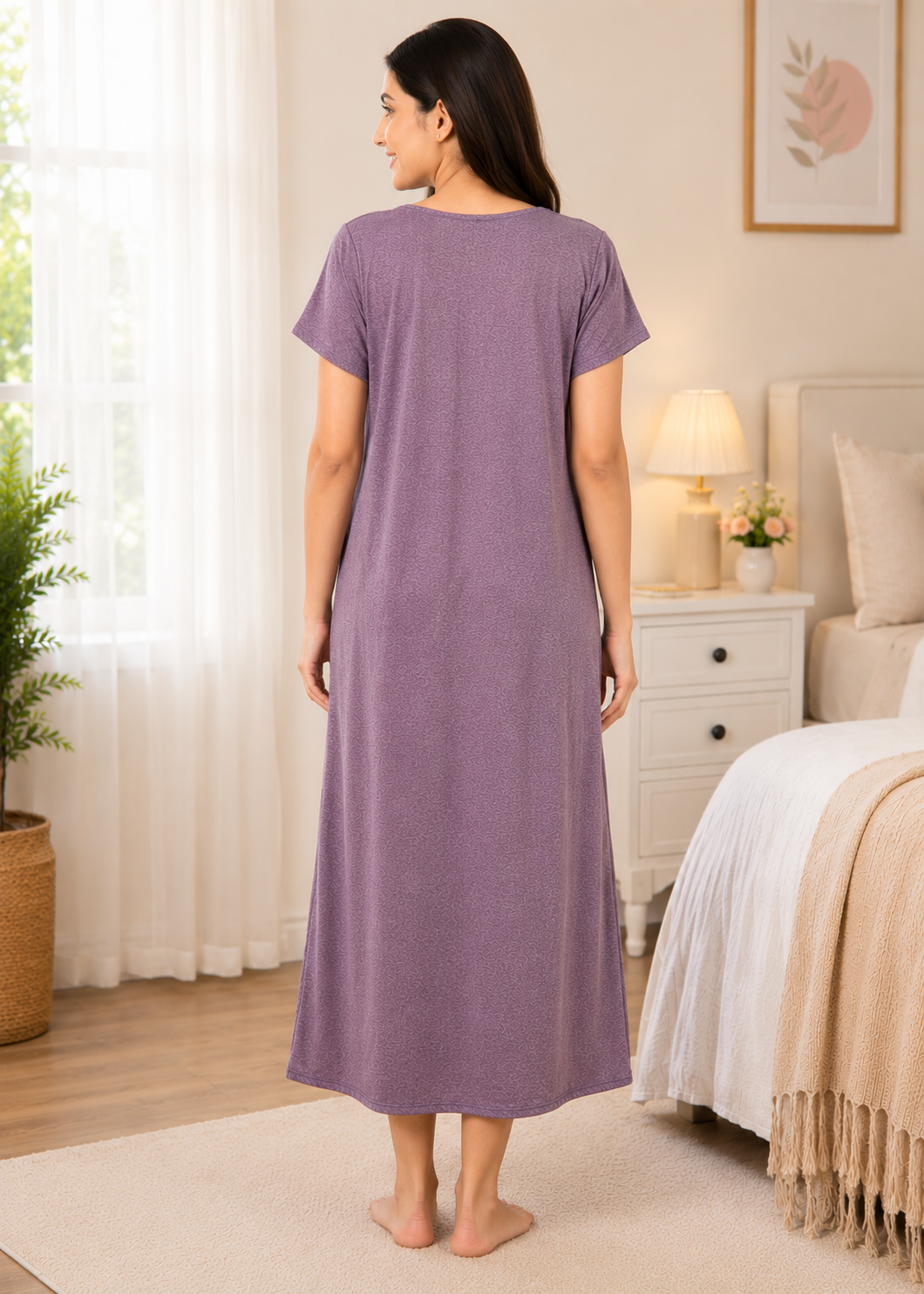 Noty Women's- Maternity | Feeding | Nursing | Nighty/Maxi/Gown- Hosiery Fabric- Feeding-Embroidery-Full Sleeves (N1H-490H)